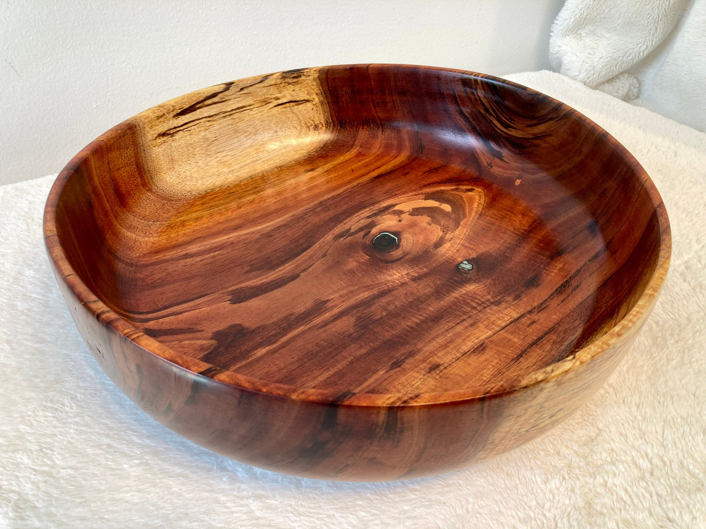Large Koa Wood Bowl with Turquoise Inlay, Handmade in Hawaii