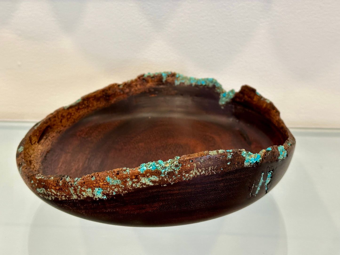 Handmade Chocolate Koa Wood Bowl with Turquoise Inlay, Natural Edge Kintsugi bowl, Hand turned bowl, Made in Hawaii