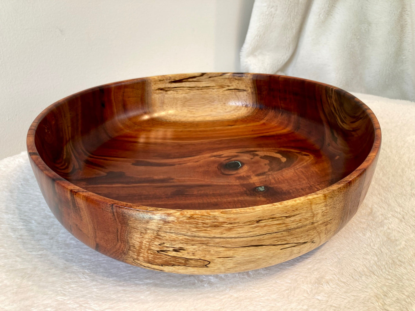 Large Koa Wood Bowl with Turquoise Inlay, Handmade in Hawaii