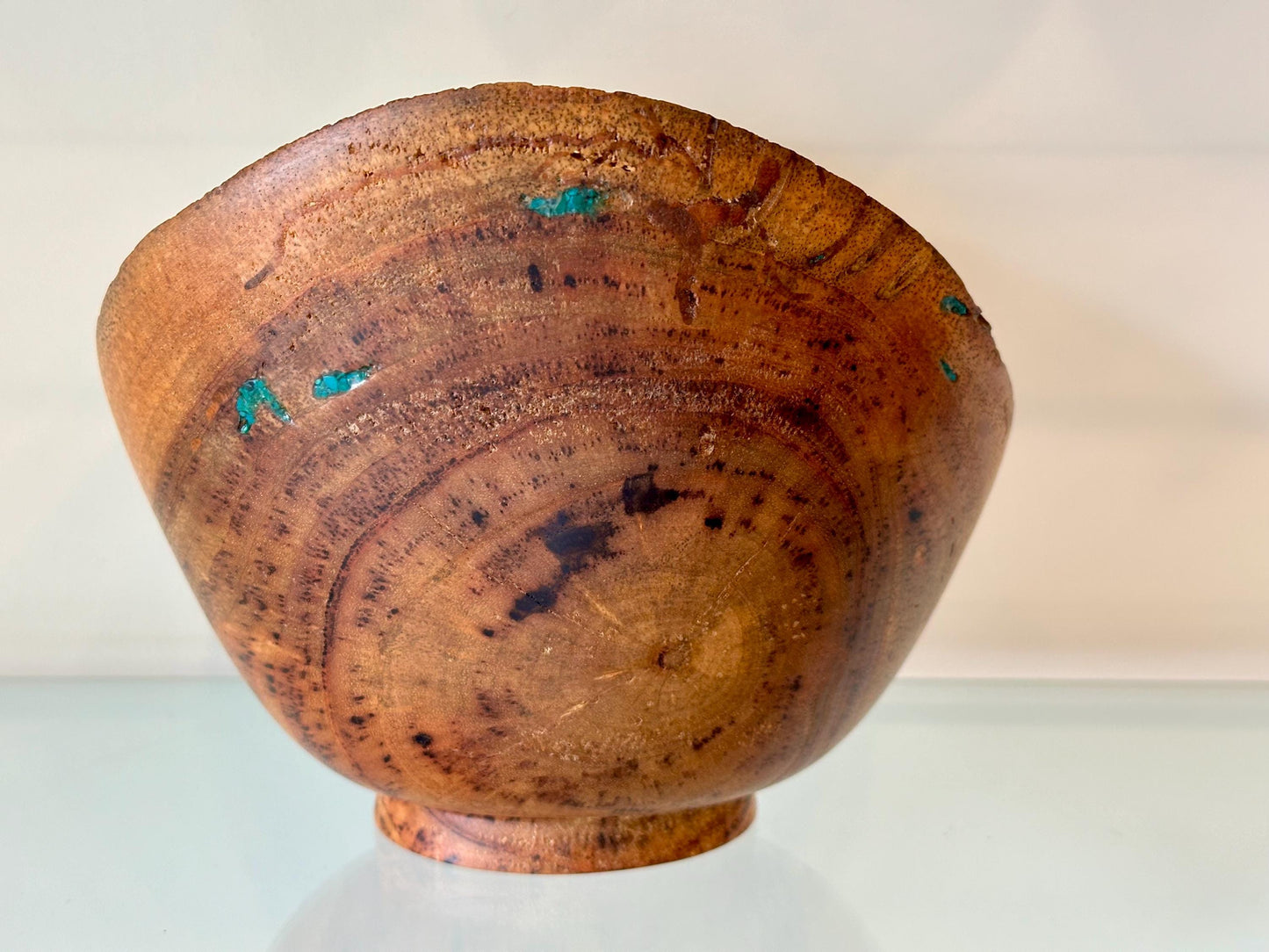 Mango Wood Bowl with Turquoise Inlay, Handmade wood bowl, Made in Hawaii by Llosh Winne, Organic wood bowl