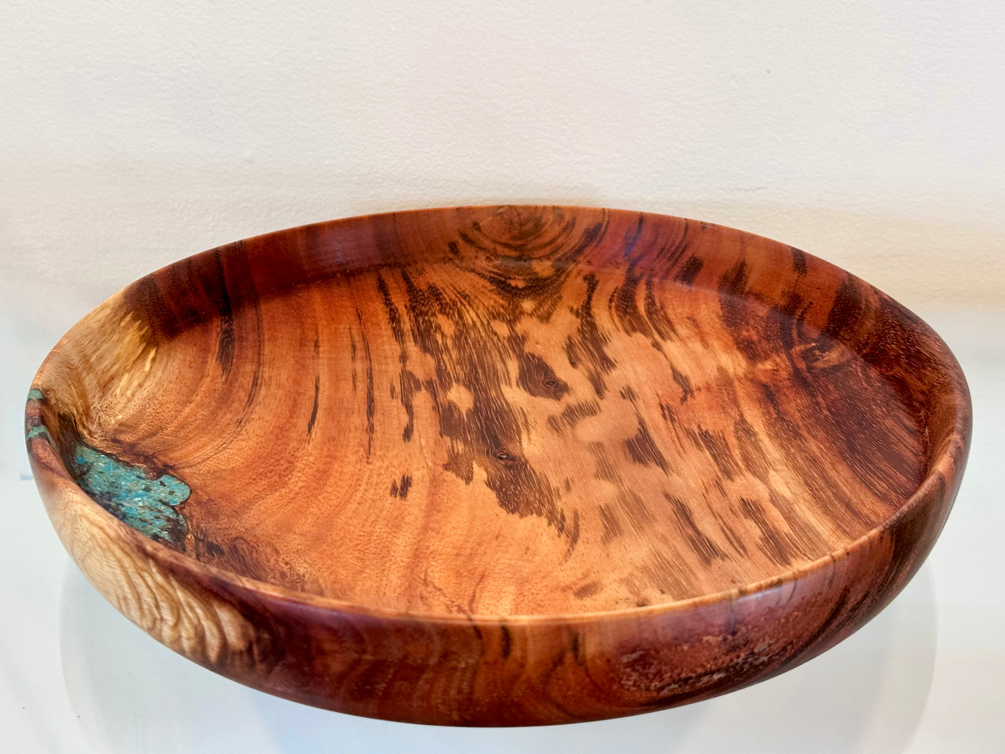 Handmade Koa Wood Bowl with Turquoise and Lapis Lazuli Inlay