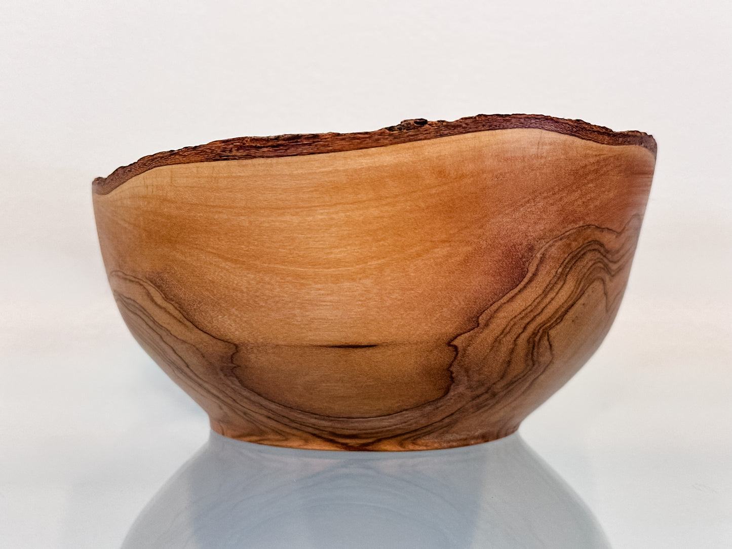 Handmade, Natural Edge Olive Wood Bowl with Turquoise Gemstone Inlay