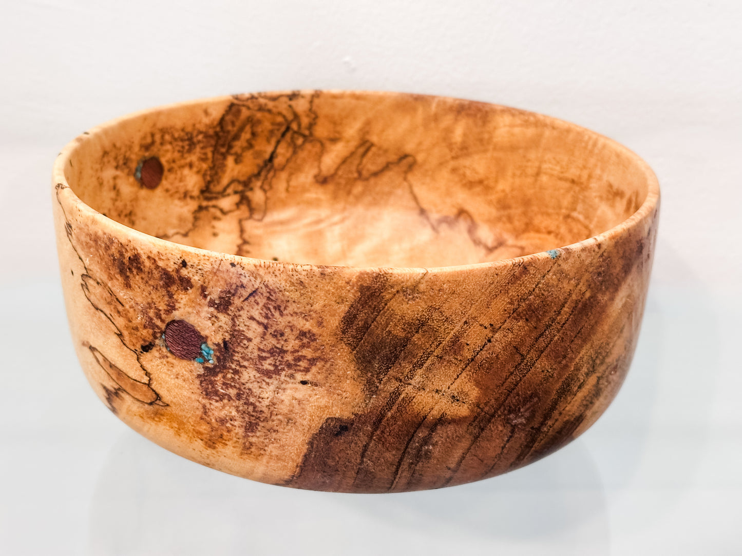 Mango Wood Bowl, Handmade, with Turquoise Inlay, Food Safe