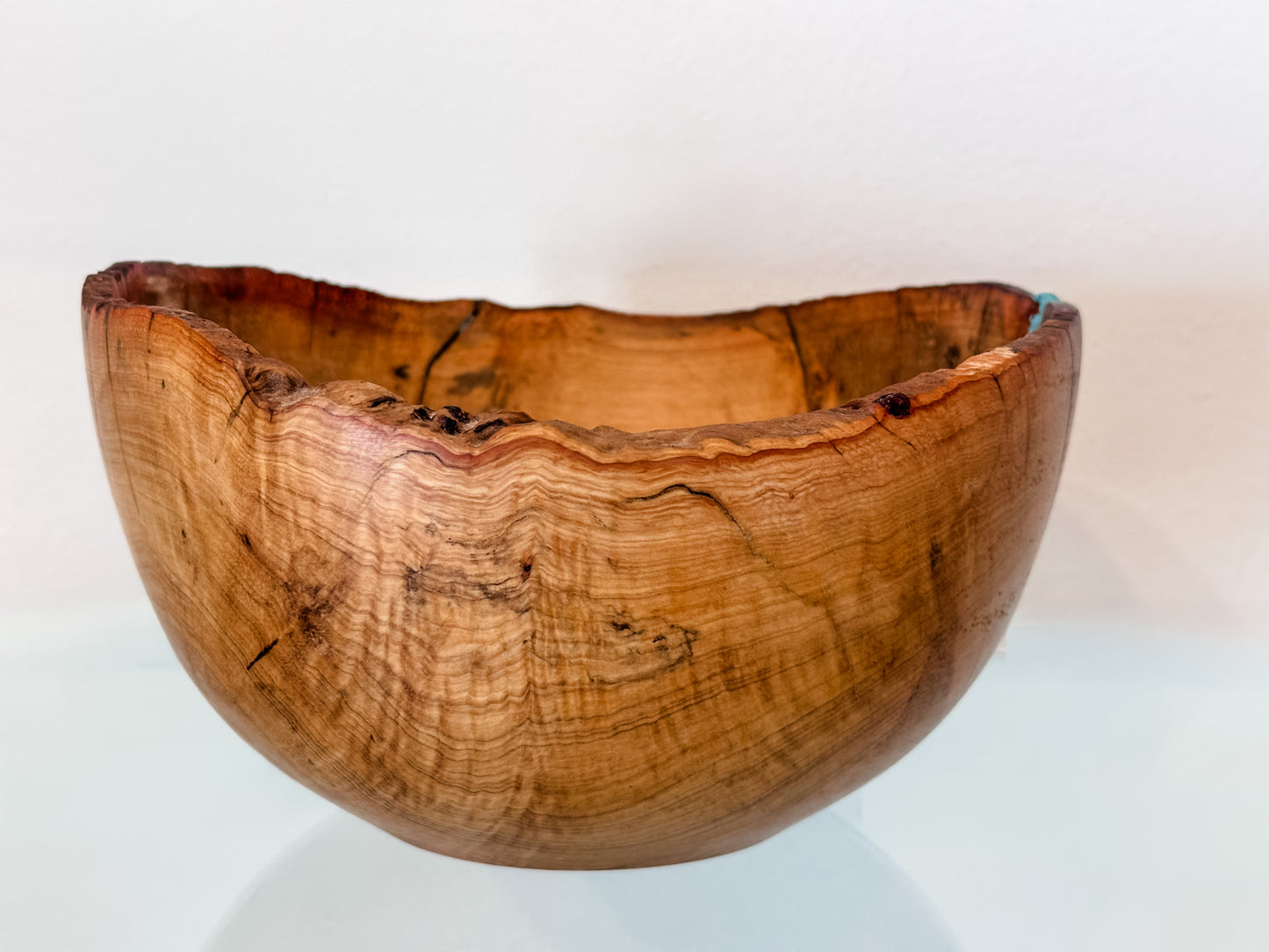 Hawaiian Lama Wood Bowl, Hand-turned in Hawaii, with Turquoise and Anthracite Inlay, Food Safe