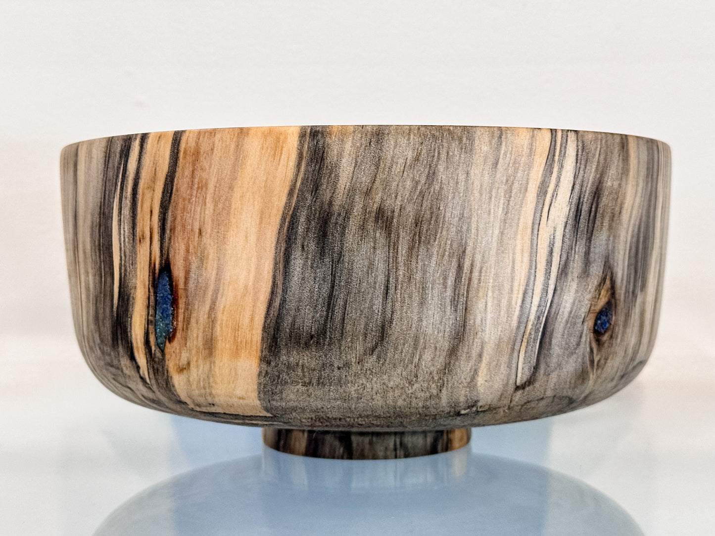 Norfolk Pine Wood Bowl with Turquoise and Lapis Lazuli Gemstone Inlay, Handmade in Hawaii, Food Safe, Organic Finishes