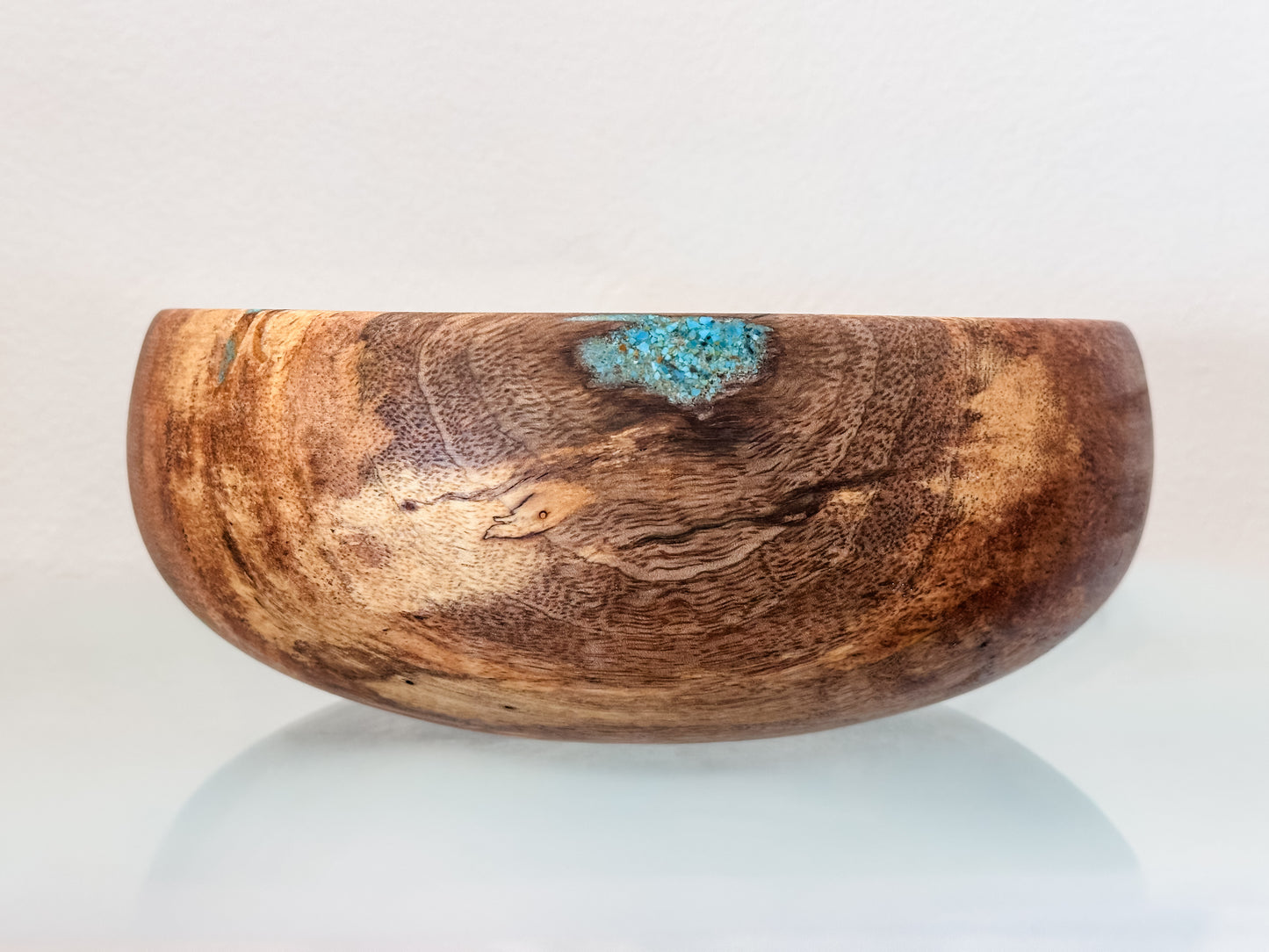 Hand-Turned Mango Wood Salad Bowl, Calabash Shape, Food Safe, Turquoise Inlay