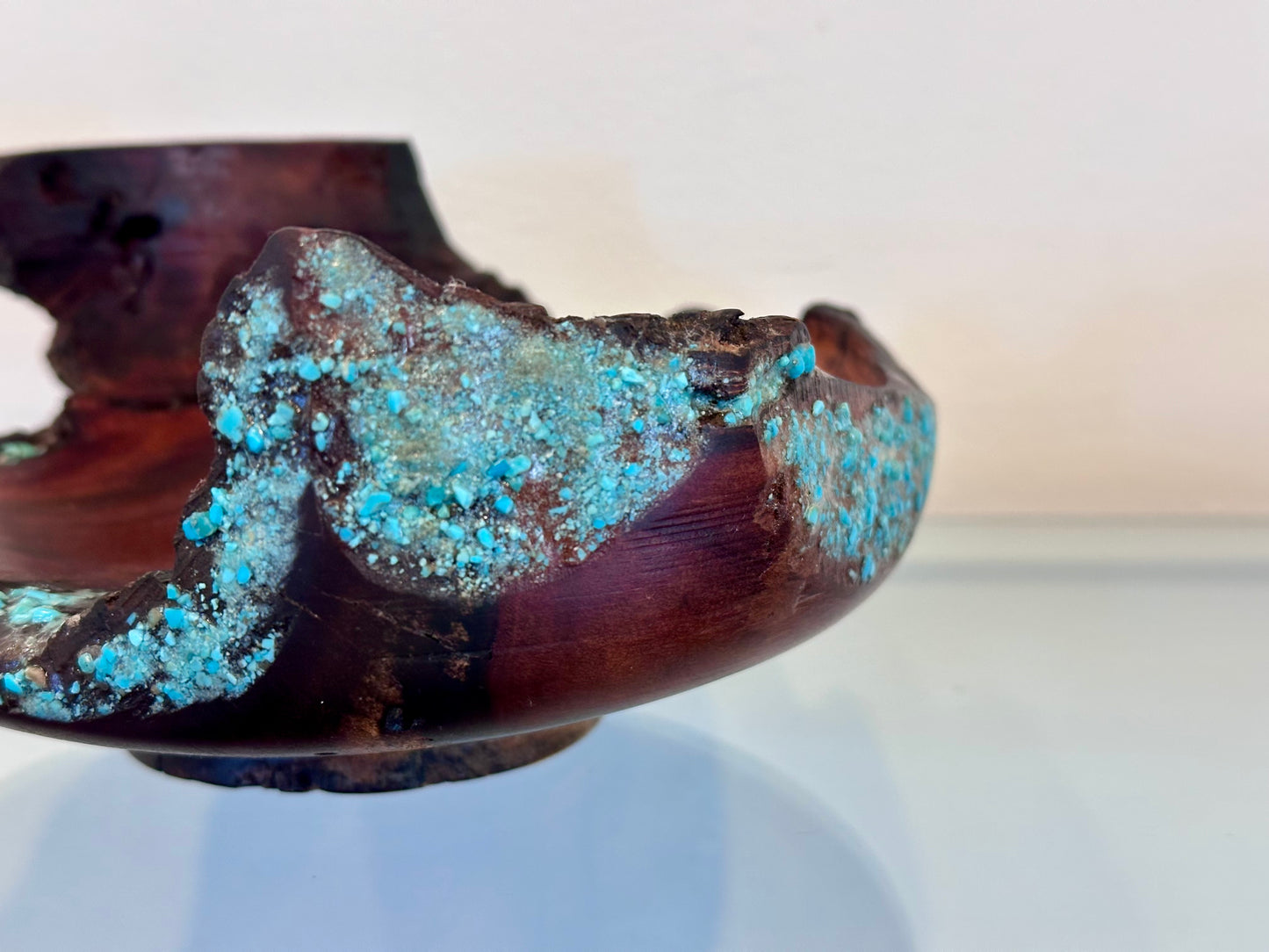 Small Koai’a Wood Bowl with Natural Edge and Turquoise Inlay