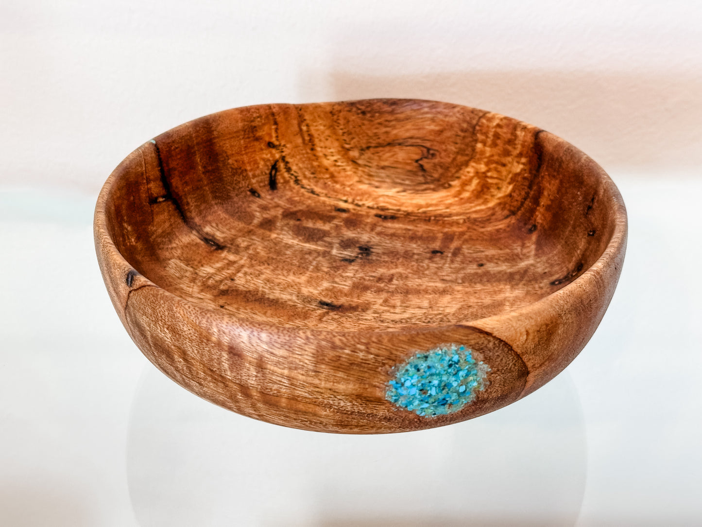 Hand-turned Mango Wood Bowl, Food Safe, Organic Finishes, Turquoise Inlay