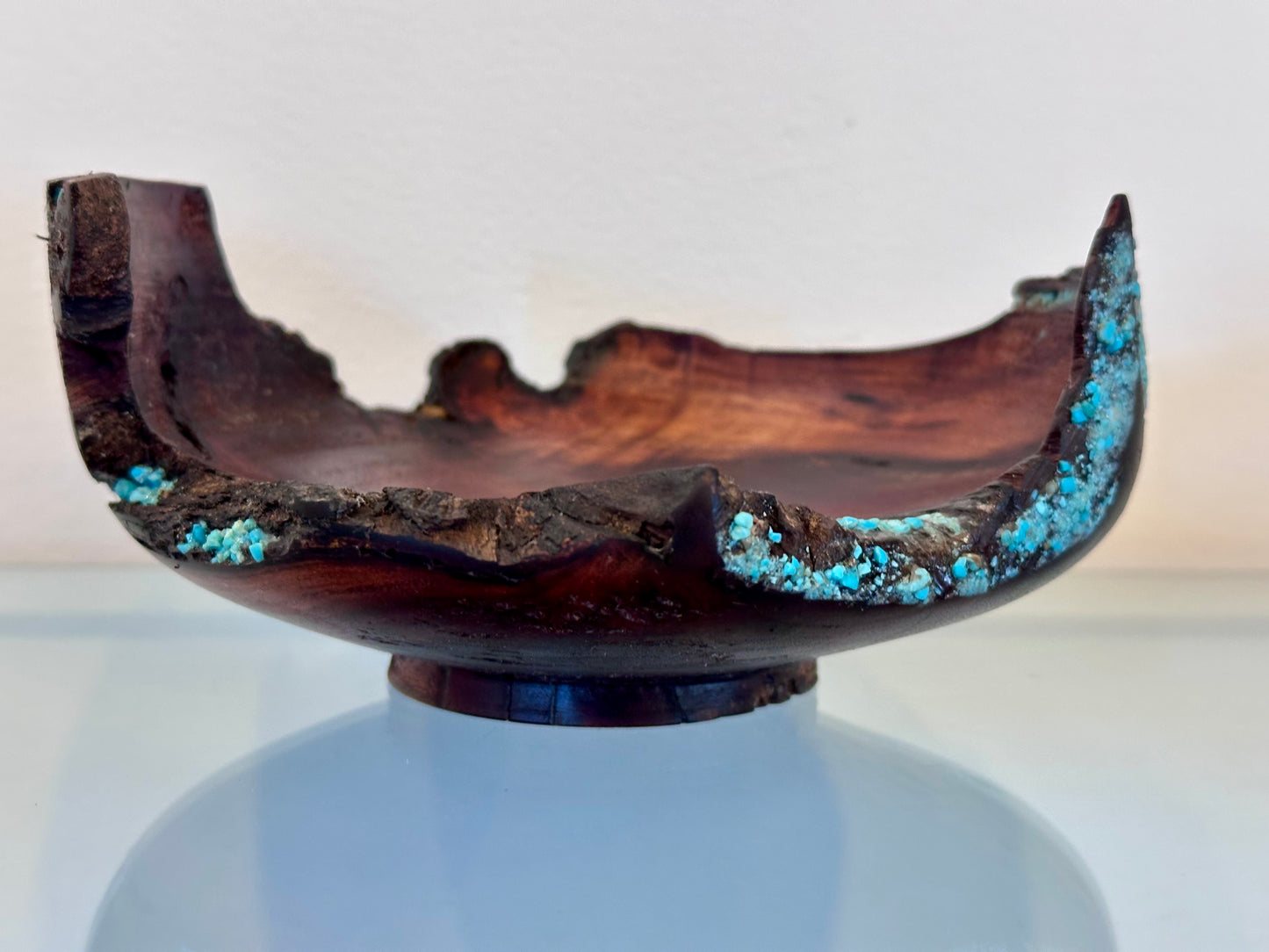 Small Koai’a Wood Bowl with Natural Edge and Turquoise Inlay