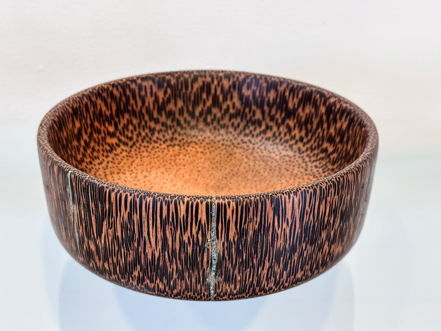 Manila Palm Wood Bowl, Handmade in Hawaii, with Turquoise Stone Inlay, Japanese Kintsugi-Inspired