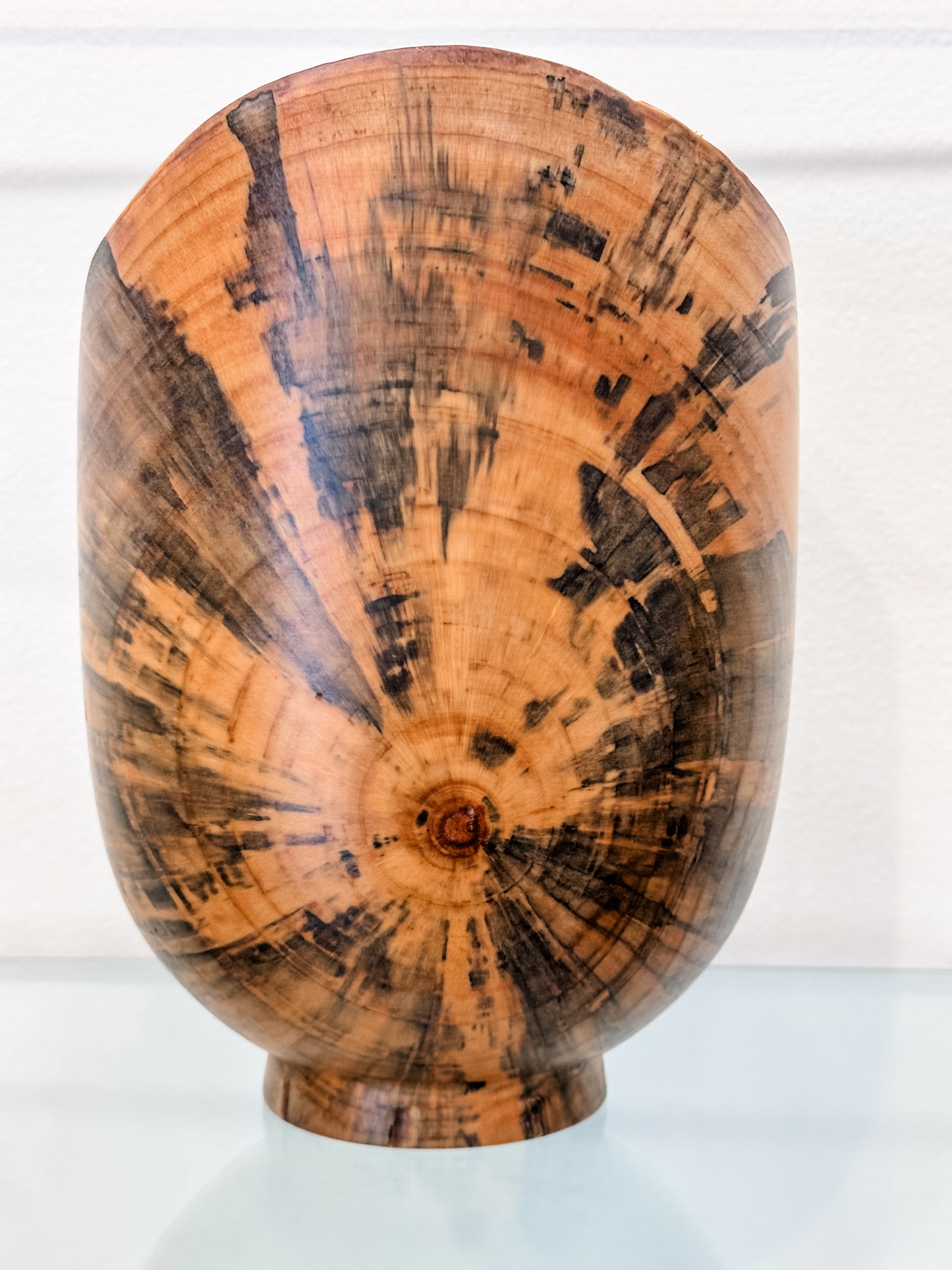 Handmade Vase-Shaped Norfolk Pine Wood Bowl with Turquoise Inlay Detail, Organic Finishes