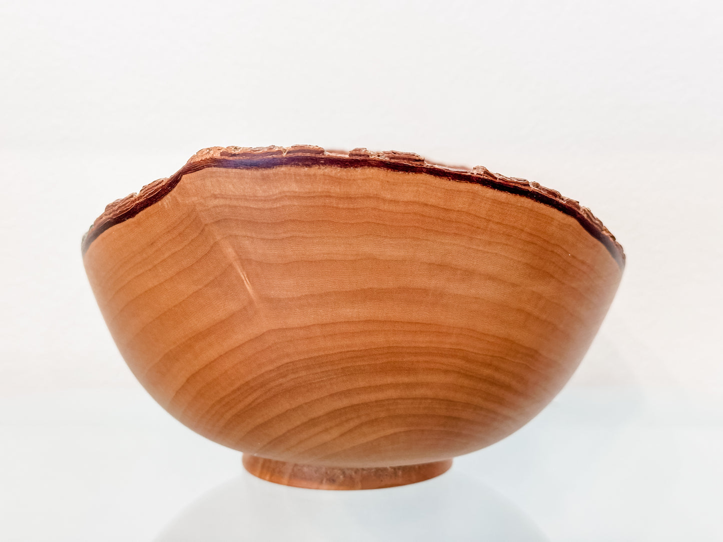 Jacaranda Wood Bowl with Live Edge Bark Inclusion and Turquoise Gemstone Inlay, Handmade in Hawaii, Organic
