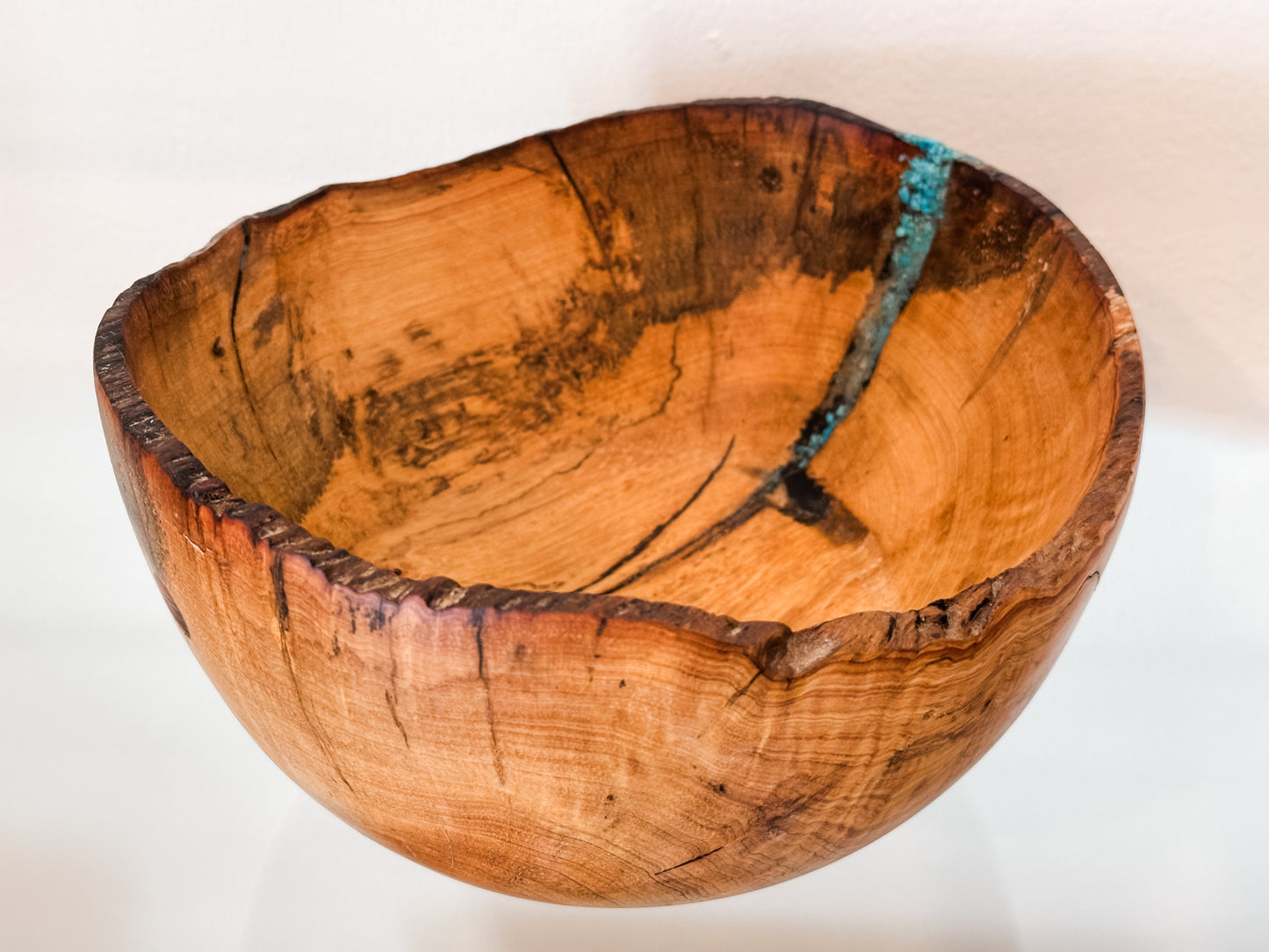 Hawaiian Lama Wood Bowl, Hand-turned in Hawaii, with Turquoise and Anthracite Inlay, Food Safe