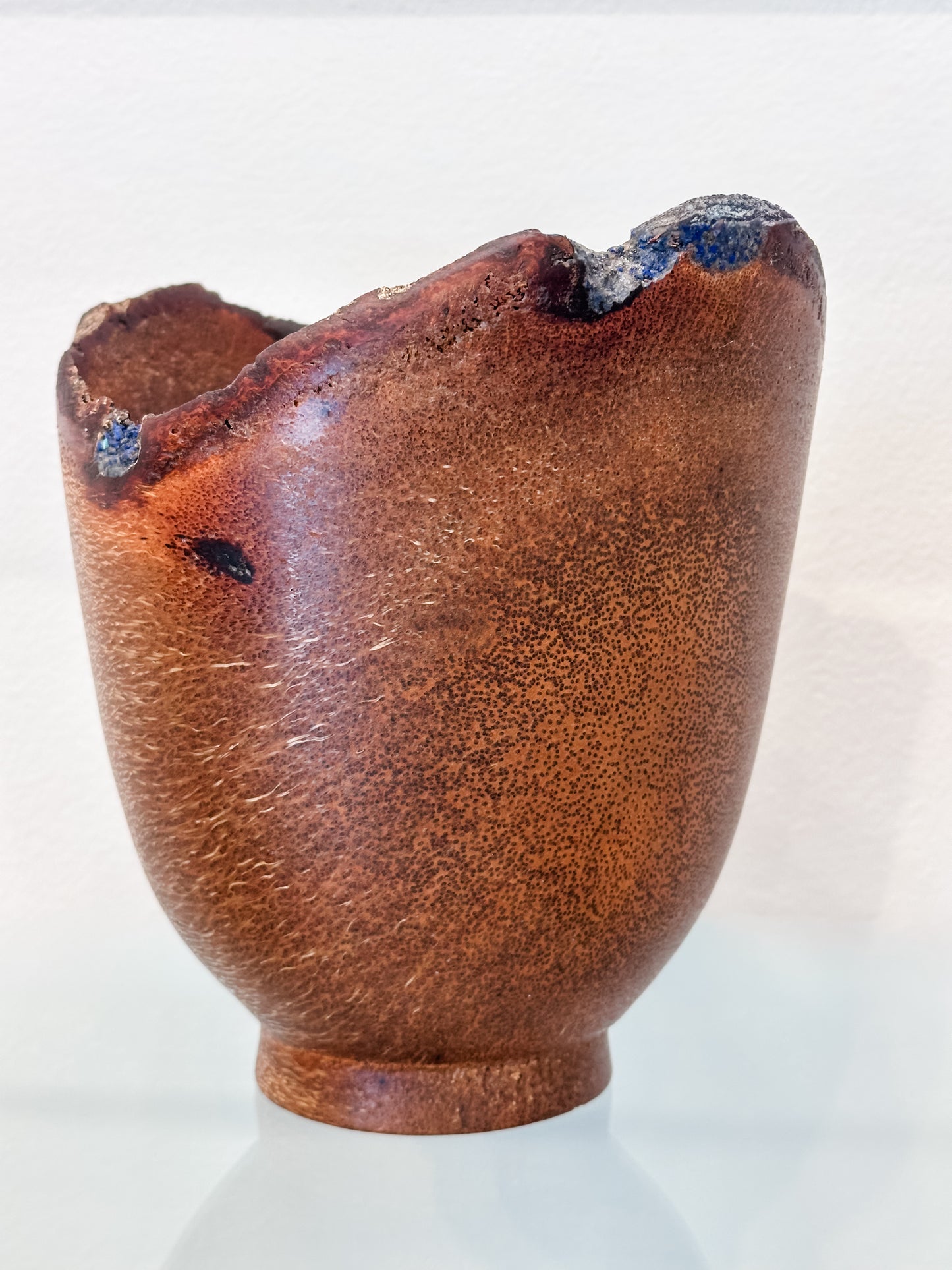 Coconut Wood Bowl, Bark Inclusion with Lapis Lazuli Inlay, Handmade in Hawaii, Decorative Wood Bowl