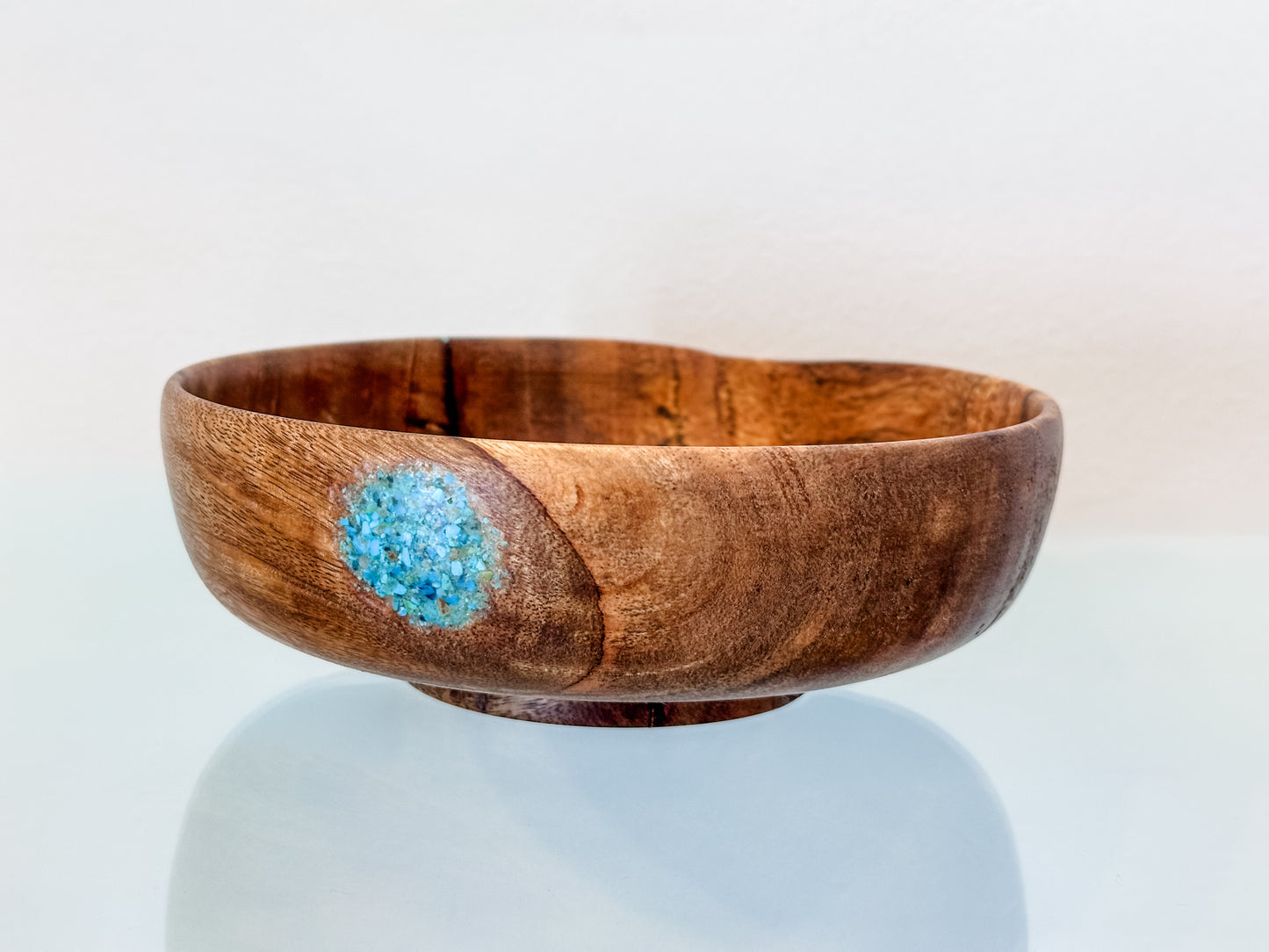 Hand-turned Mango Wood Bowl, Food Safe, Organic Finishes, Turquoise Inlay