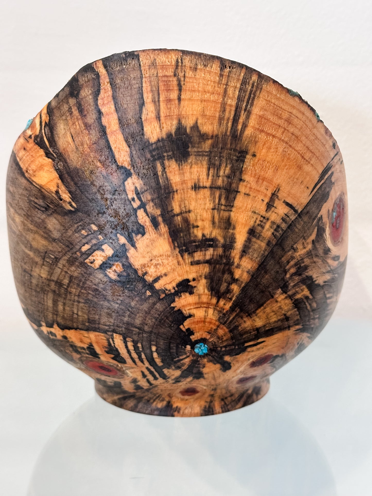 Hand-turned Norfolk Pine Wood Bowl, Handmade in Hawaii, with Turquoise Inlay