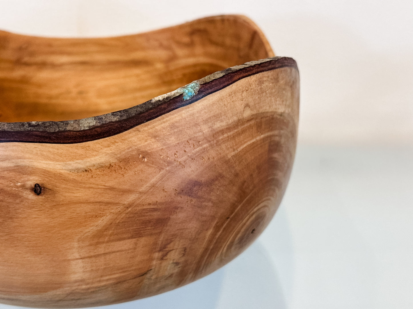 Handmade Hawaiian Podocarpus Wood Bowl with Kintsugi-Inspired Turquoise Inlay