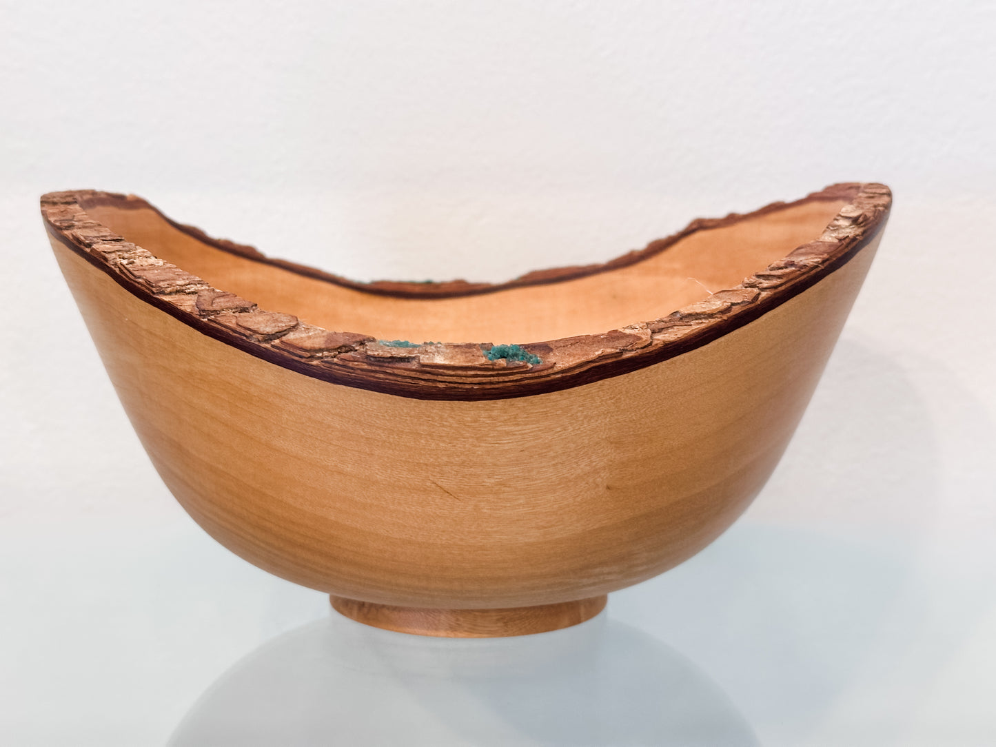 Jacaranda Wood Bowl with Live Edge Bark Inclusion and Turquoise Gemstone Inlay, Handmade in Hawaii, Organic