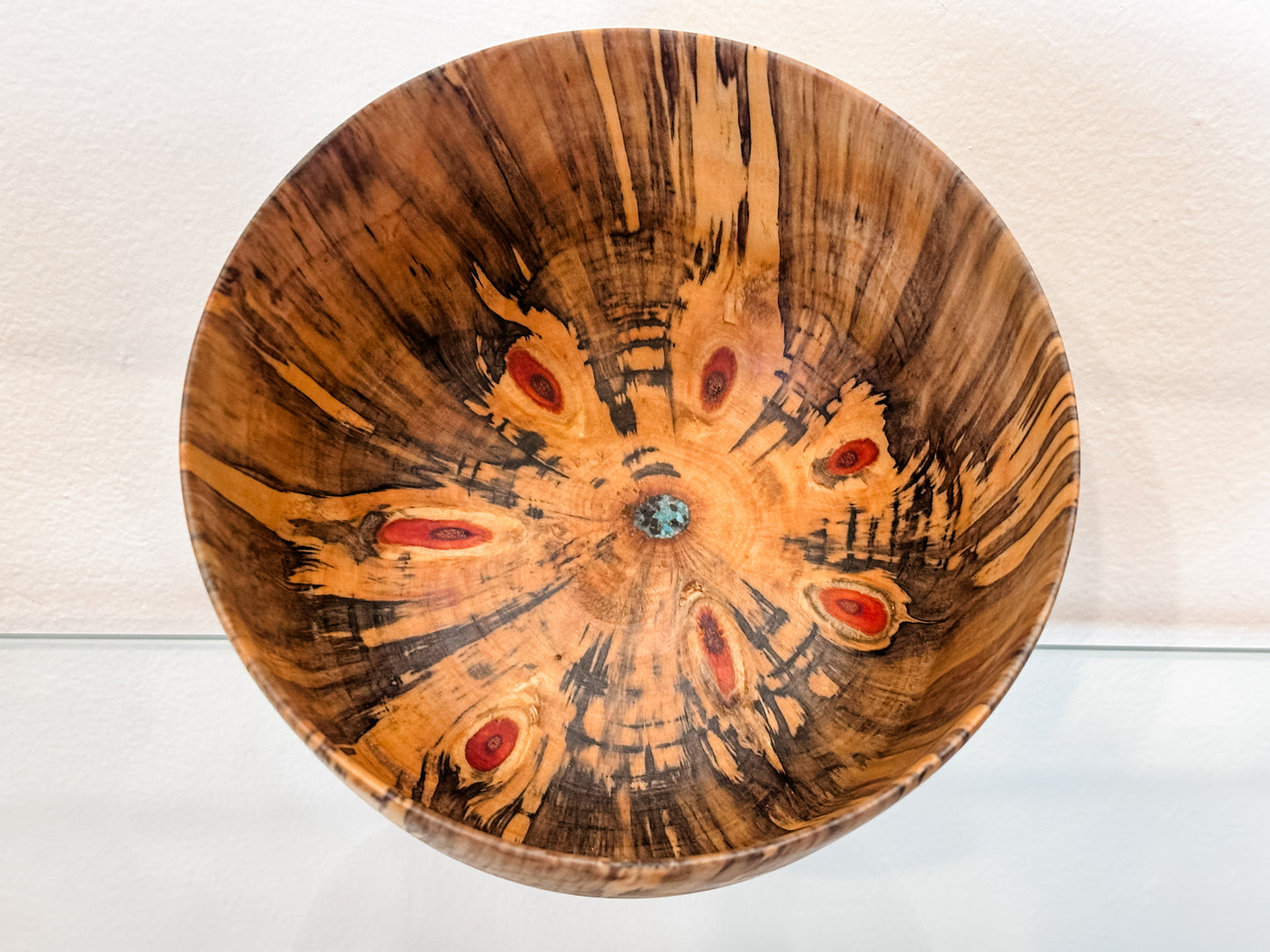 Handmade Norfolk Pine Wood Bowl with Turquoise Inlay Detail, Food Safe, Organic Wood Salad Bowl