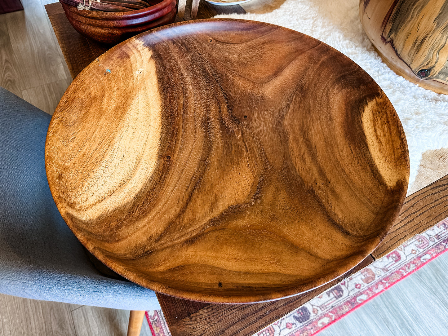 Extra Large Hand-Turned Monkeypod Wood Bowl, Perfect table centerpiece, wedding gift, salad bowl, Food Safe, Organic, XL Wood Salad Bowl