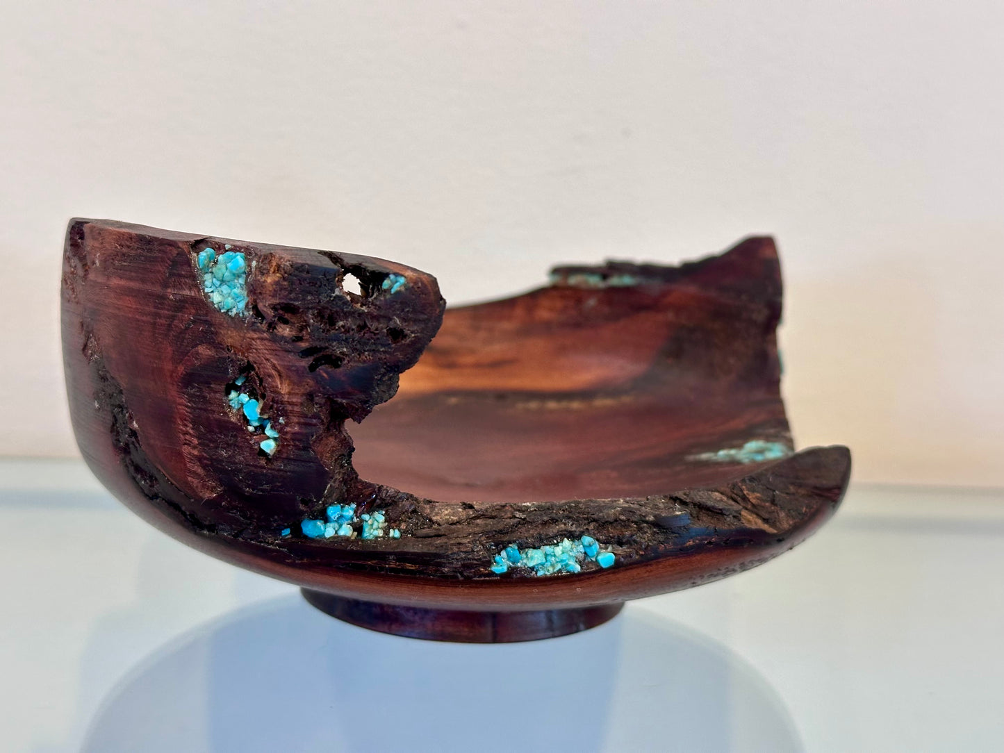 Small Koai’a Wood Bowl with Natural Edge and Turquoise Inlay