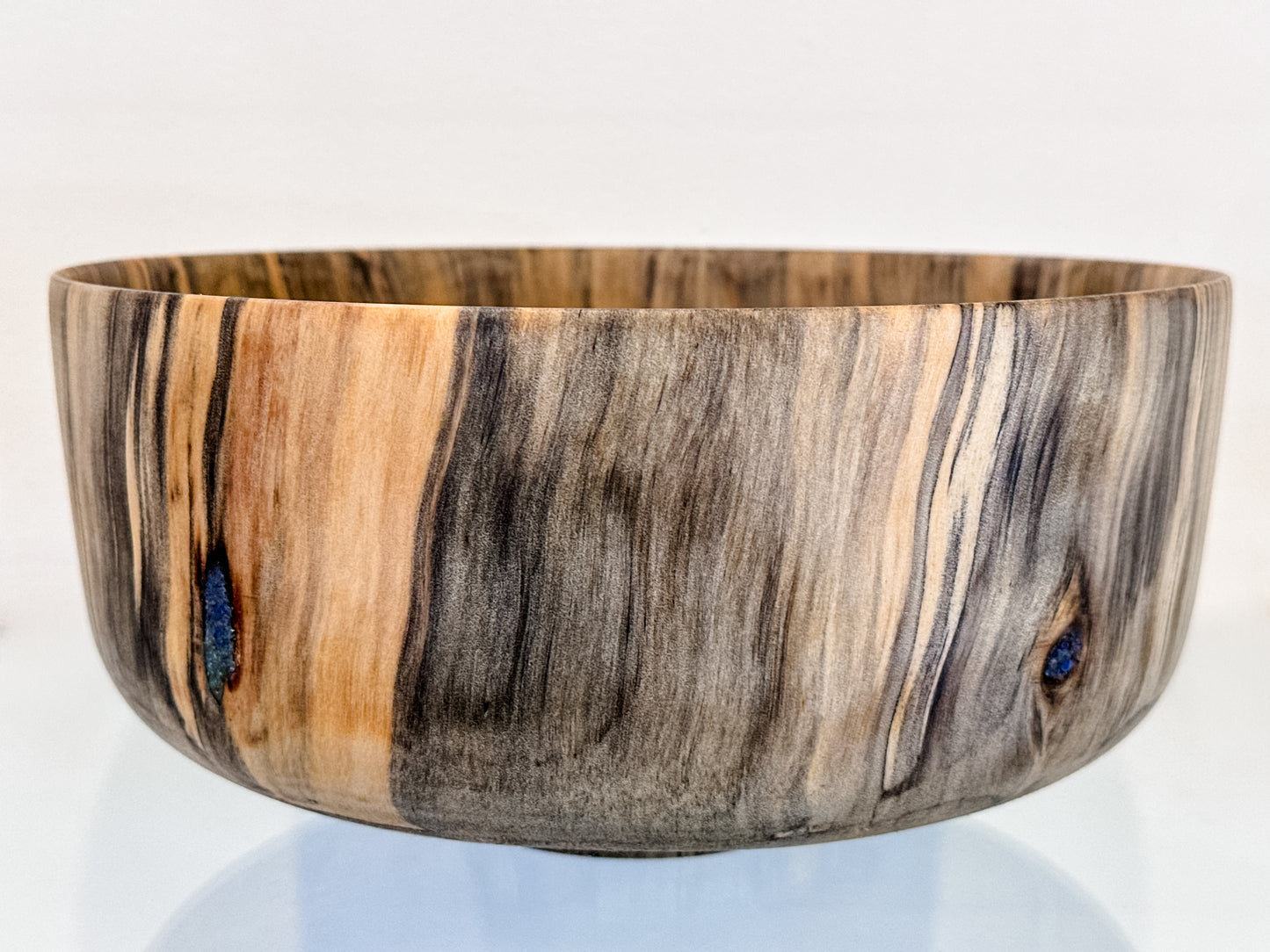 Norfolk Pine Wood Bowl with Turquoise and Lapis Lazuli Gemstone Inlay, Handmade in Hawaii, Food Safe, Organic Finishes