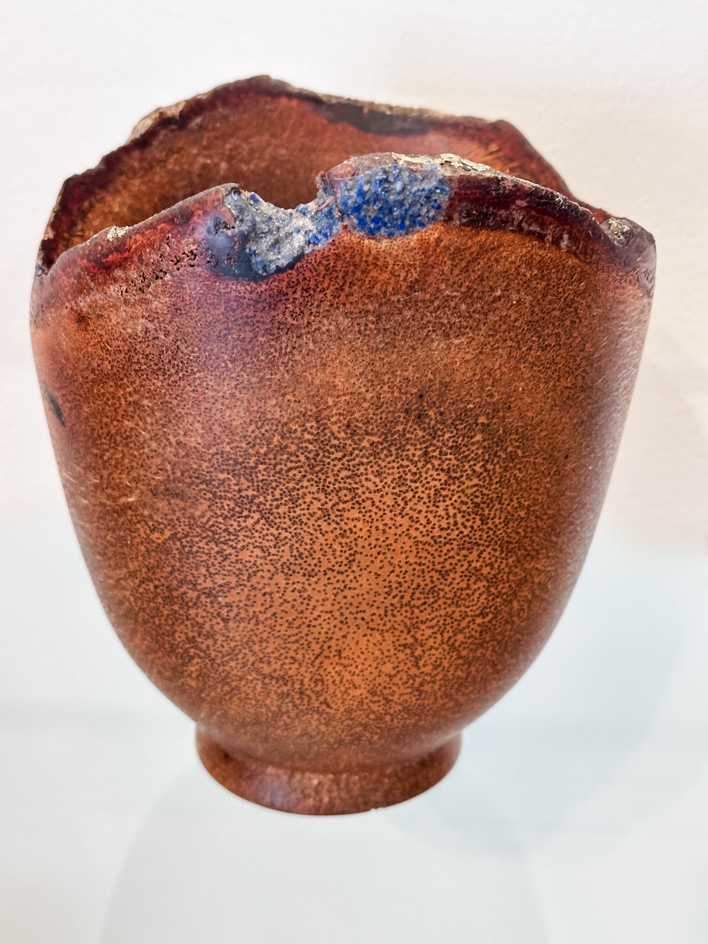 Coconut Wood Bowl, Bark Inclusion with Lapis Lazuli Inlay, Handmade in Hawaii, Decorative Wood Bowl