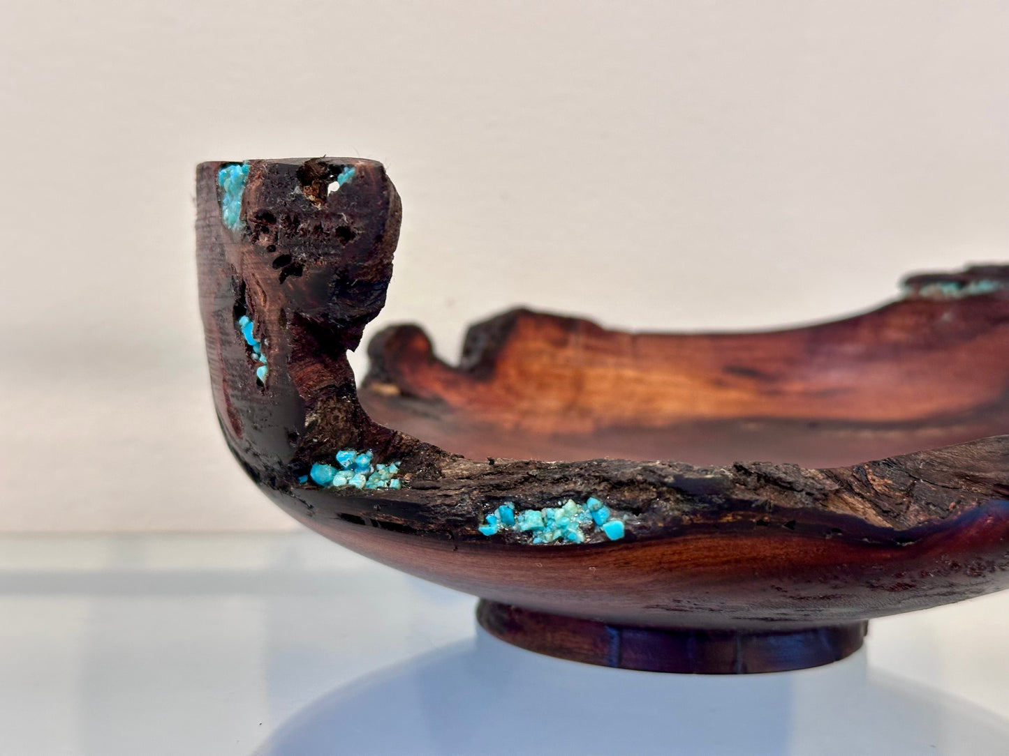 Small Koai’a Wood Bowl with Natural Edge and Turquoise Inlay