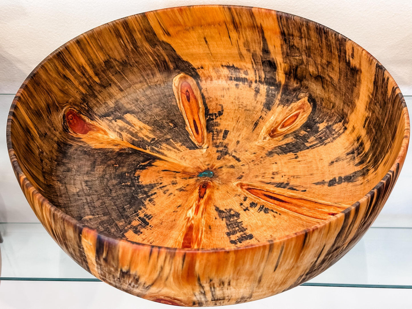 Handmade Large Norfolk Pine Wood Bowl with Turquoise Inlay Detail, Food Safe Salad Bowl, Organic Wood Salad Bowl, Large Wood Salad Bowl