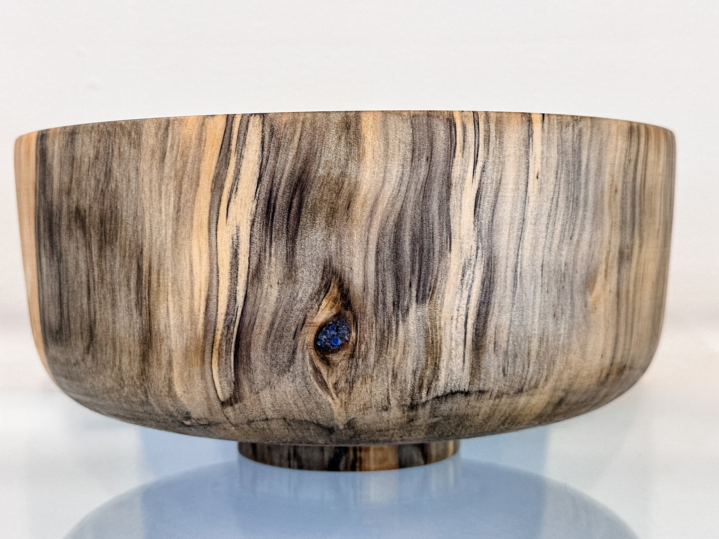 Norfolk Pine Wood Bowl with Turquoise and Lapis Lazuli Gemstone Inlay, Handmade in Hawaii, Food Safe, Organic Finishes