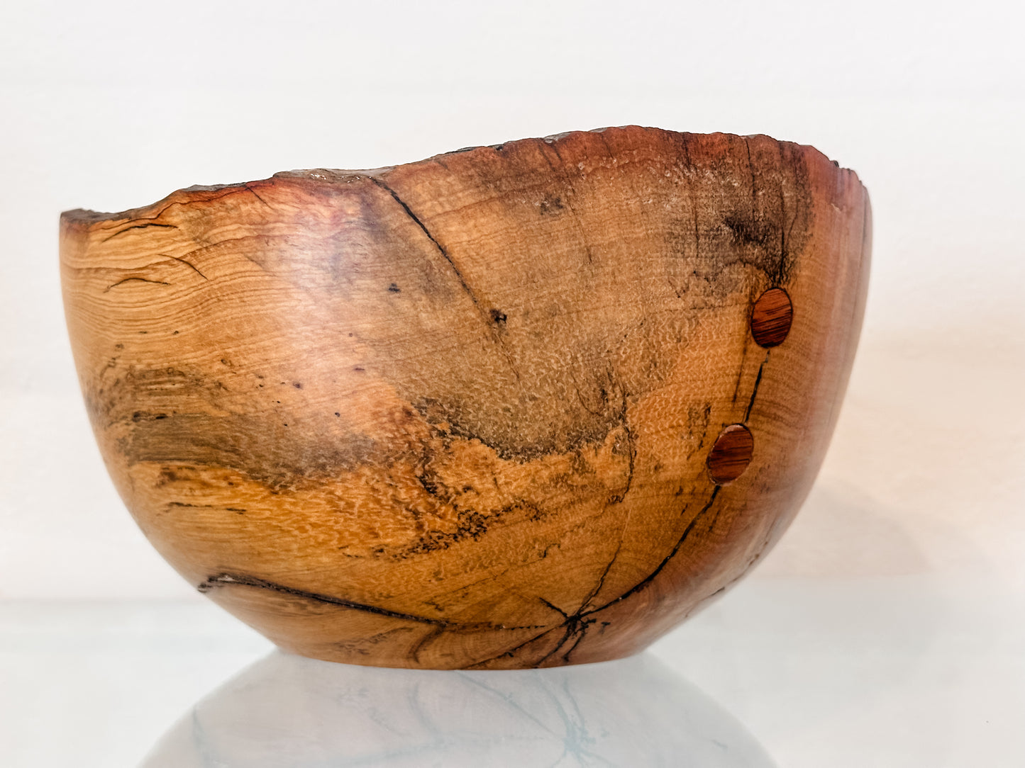 Hawaiian Lama Wood Bowl, Hand-turned in Hawaii, with Turquoise and Anthracite Inlay, Food Safe