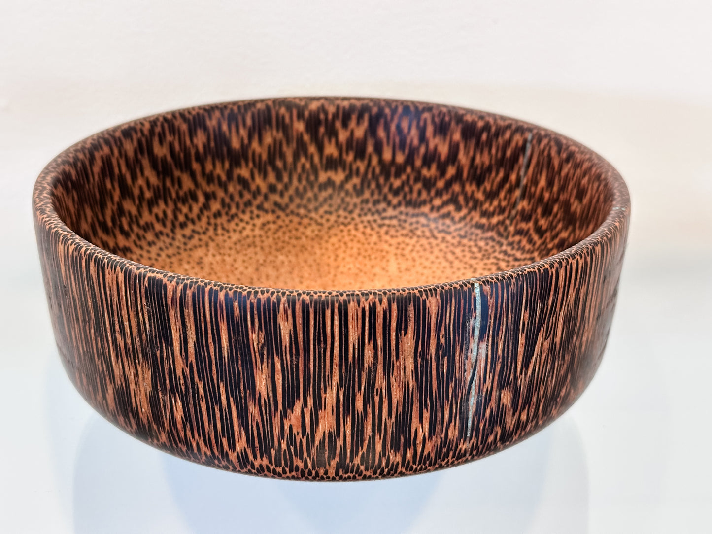 Manila Palm Wood Bowl, Handmade in Hawaii, with Turquoise Stone Inlay, Japanese Kintsugi-Inspired