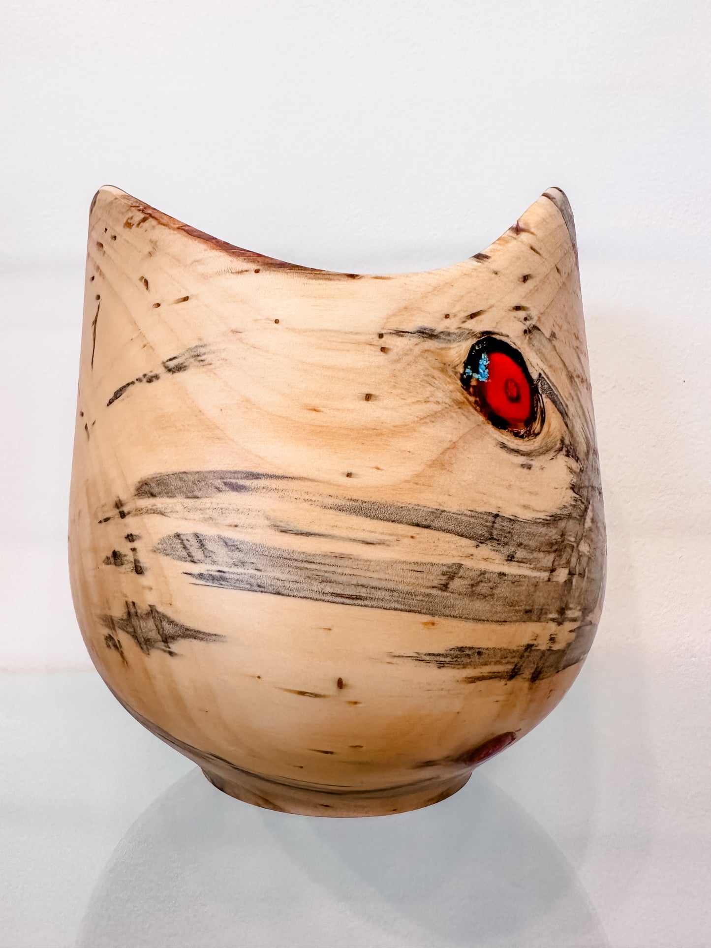 Handmade Vase-Shaped Norfolk Pine Wood Bowl with Turquoise Inlay Detail, Organic Finishes