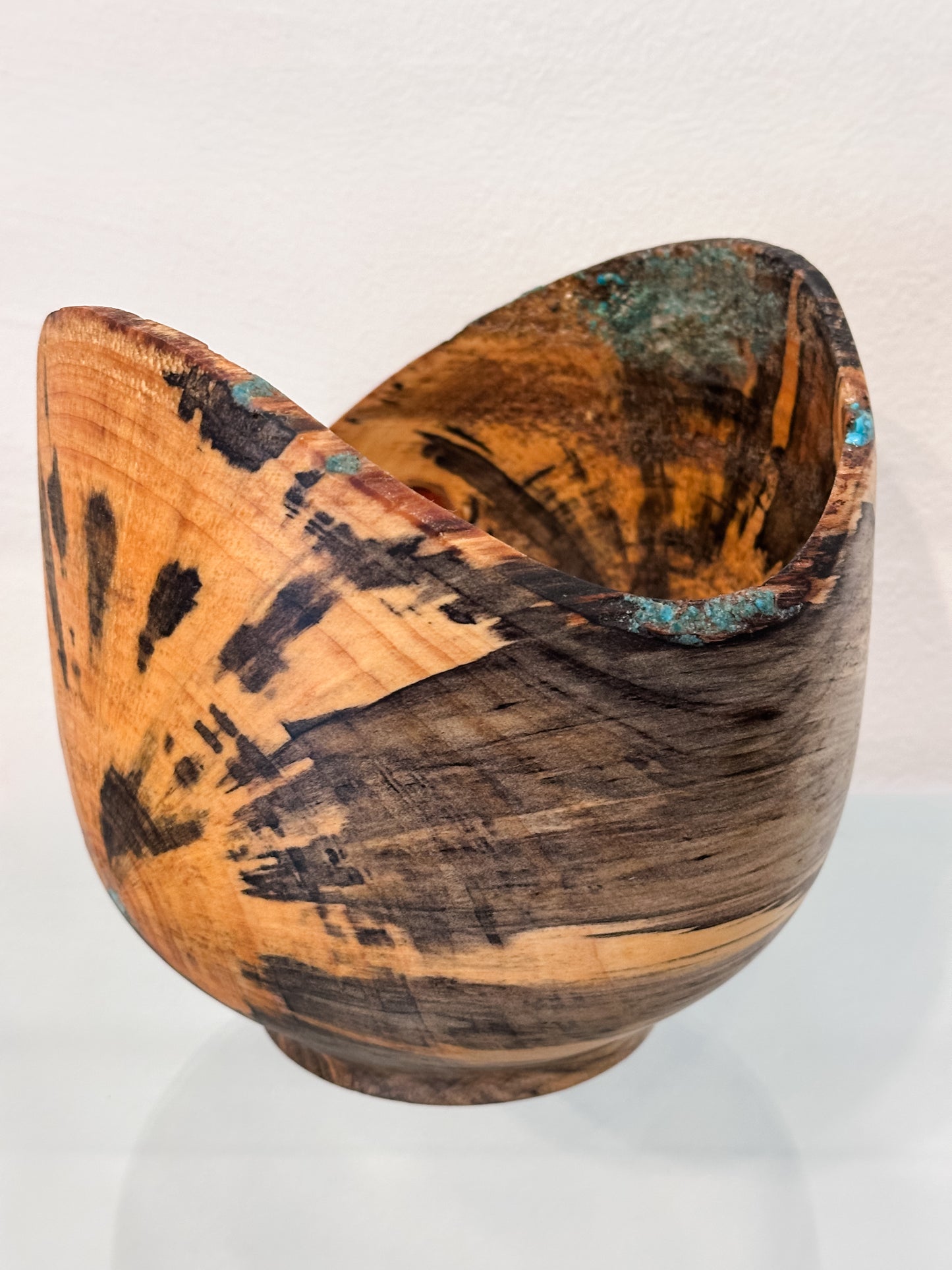 Hand-turned Norfolk Pine Wood Bowl, Handmade in Hawaii, with Turquoise Inlay