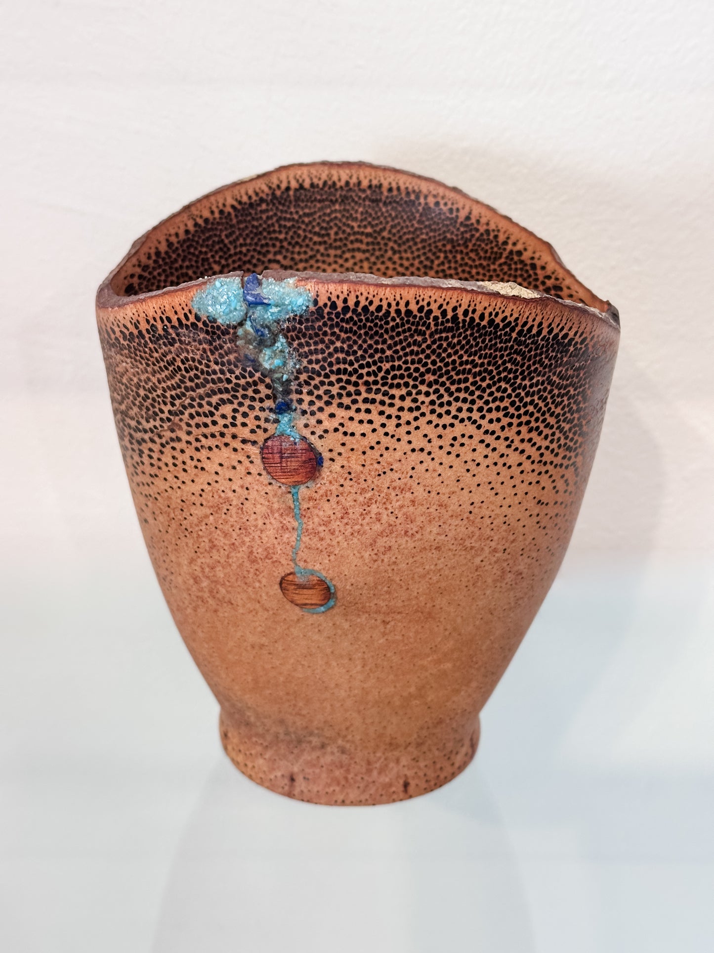 Kintsugi Manila Palm Wood Bowl, Handmade in Hawaii, with Turquoise and Lapis Lazuli Stone Inlay