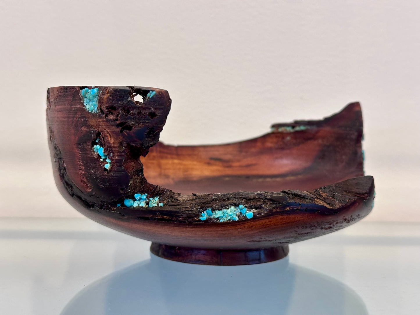 Small Koai’a Wood Bowl with Natural Edge and Turquoise Inlay