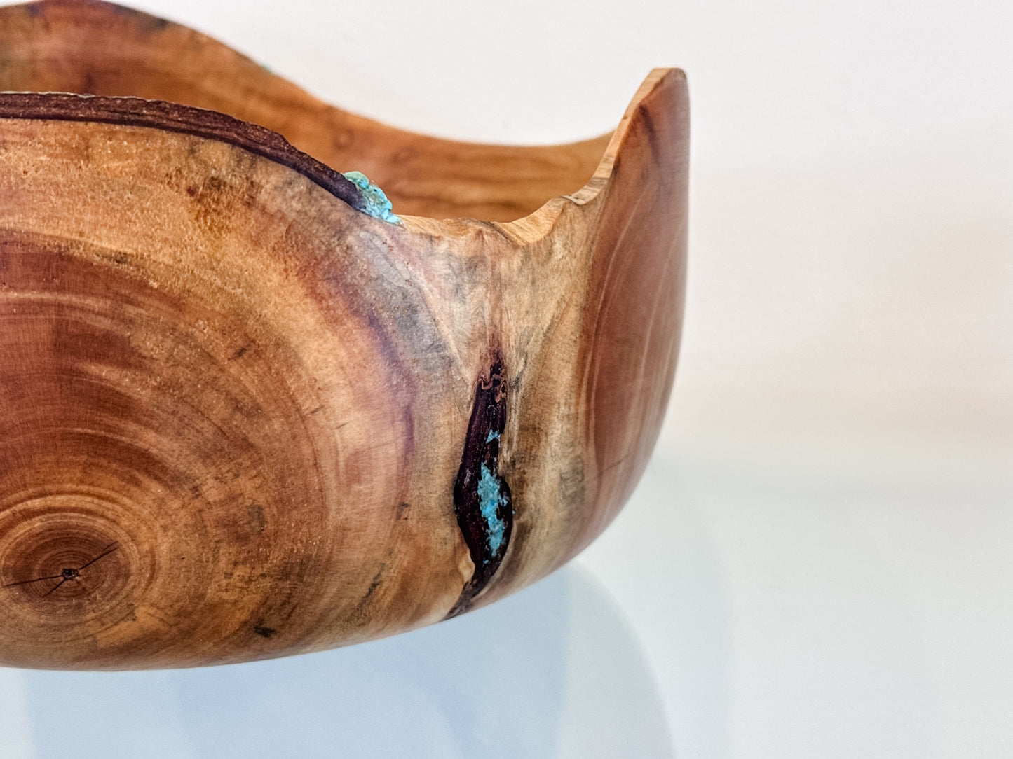 Handmade Hawaiian Podocarpus Wood Bowl with Kintsugi-Inspired Turquoise Inlay