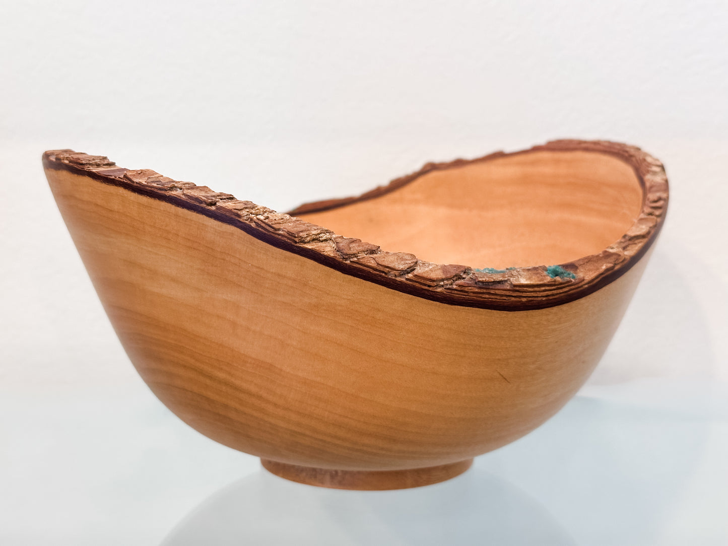 Jacaranda Wood Bowl with Live Edge Bark Inclusion and Turquoise Gemstone Inlay, Handmade in Hawaii, Organic