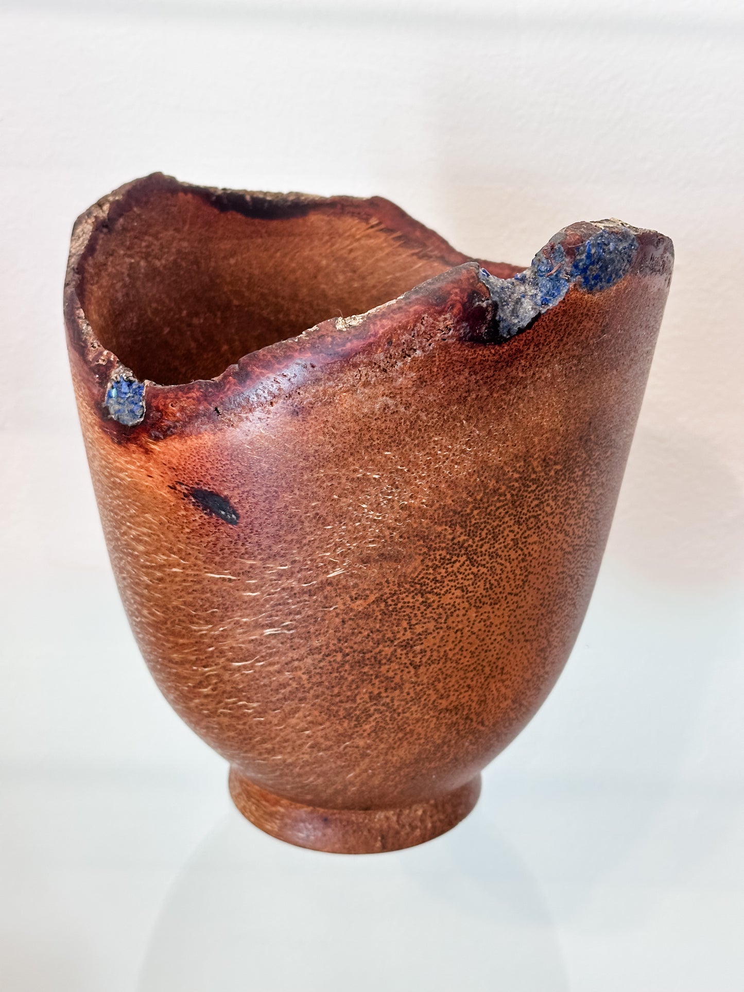 Coconut Wood Bowl, Bark Inclusion with Lapis Lazuli Inlay, Handmade in Hawaii, Decorative Wood Bowl