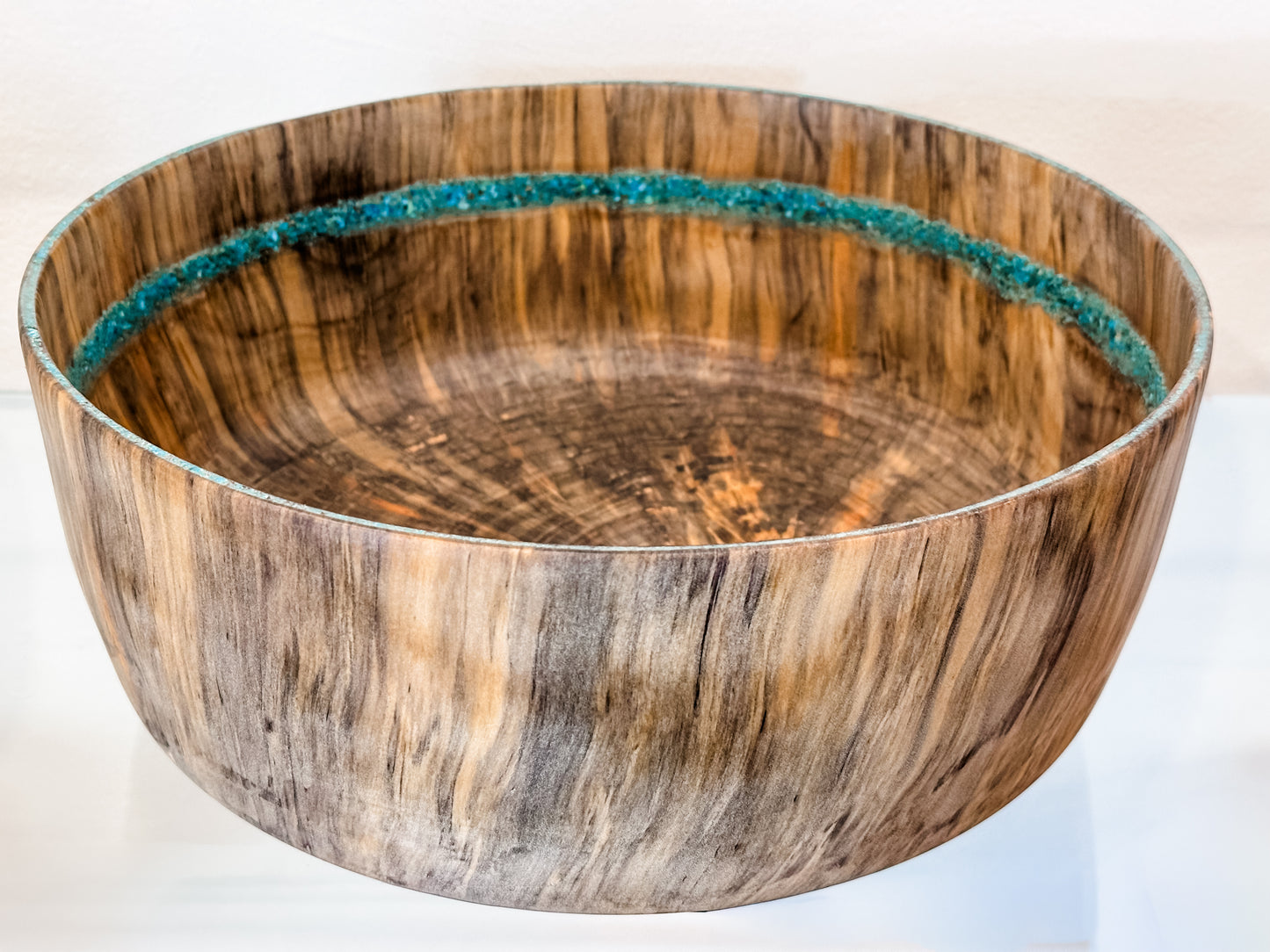Norfolk Pine Wood Bowl with Turquoise Gemstone Inlay, Handmade in Hawaii, Food Safe, Organic Finishes