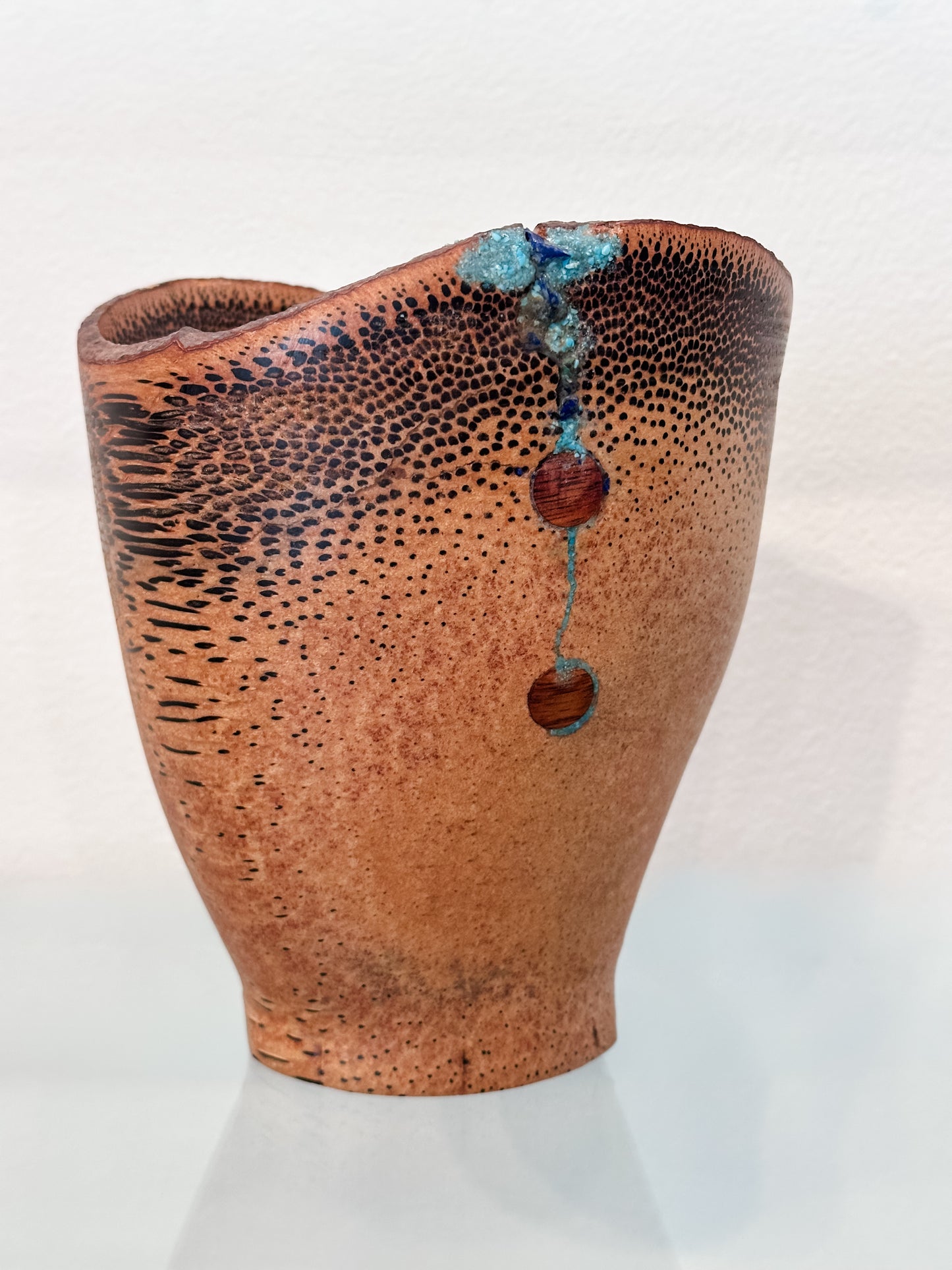 Kintsugi Manila Palm Wood Bowl, Handmade in Hawaii, with Turquoise and Lapis Lazuli Stone Inlay