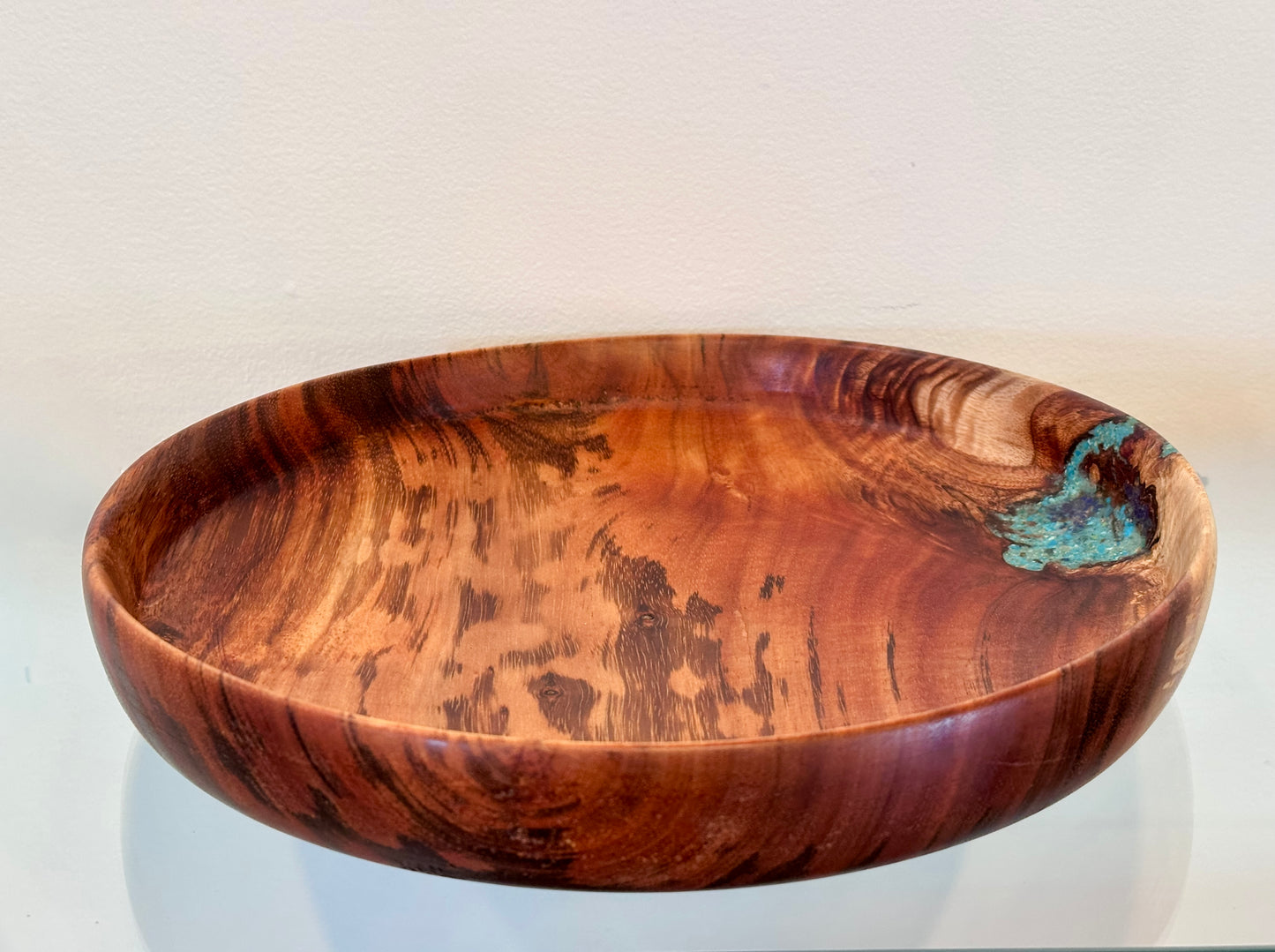 Handmade Koa Wood Bowl with Turquoise and Lapis Lazuli Inlay