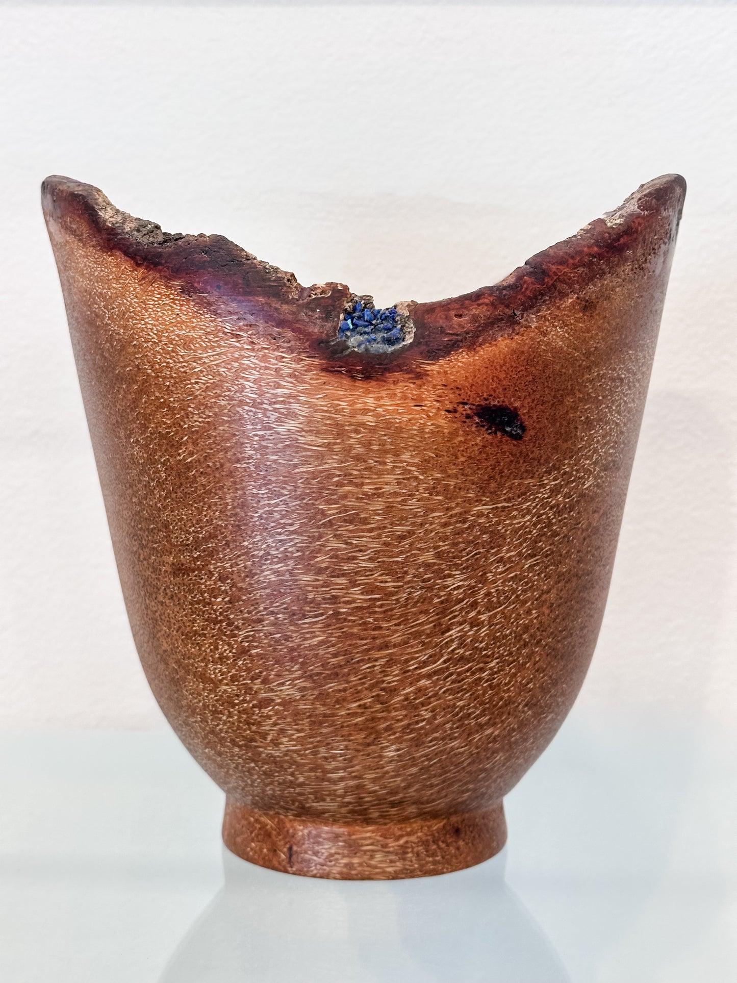 Coconut Wood Bowl, Bark Inclusion with Lapis Lazuli Inlay, Handmade in Hawaii, Decorative Wood Bowl