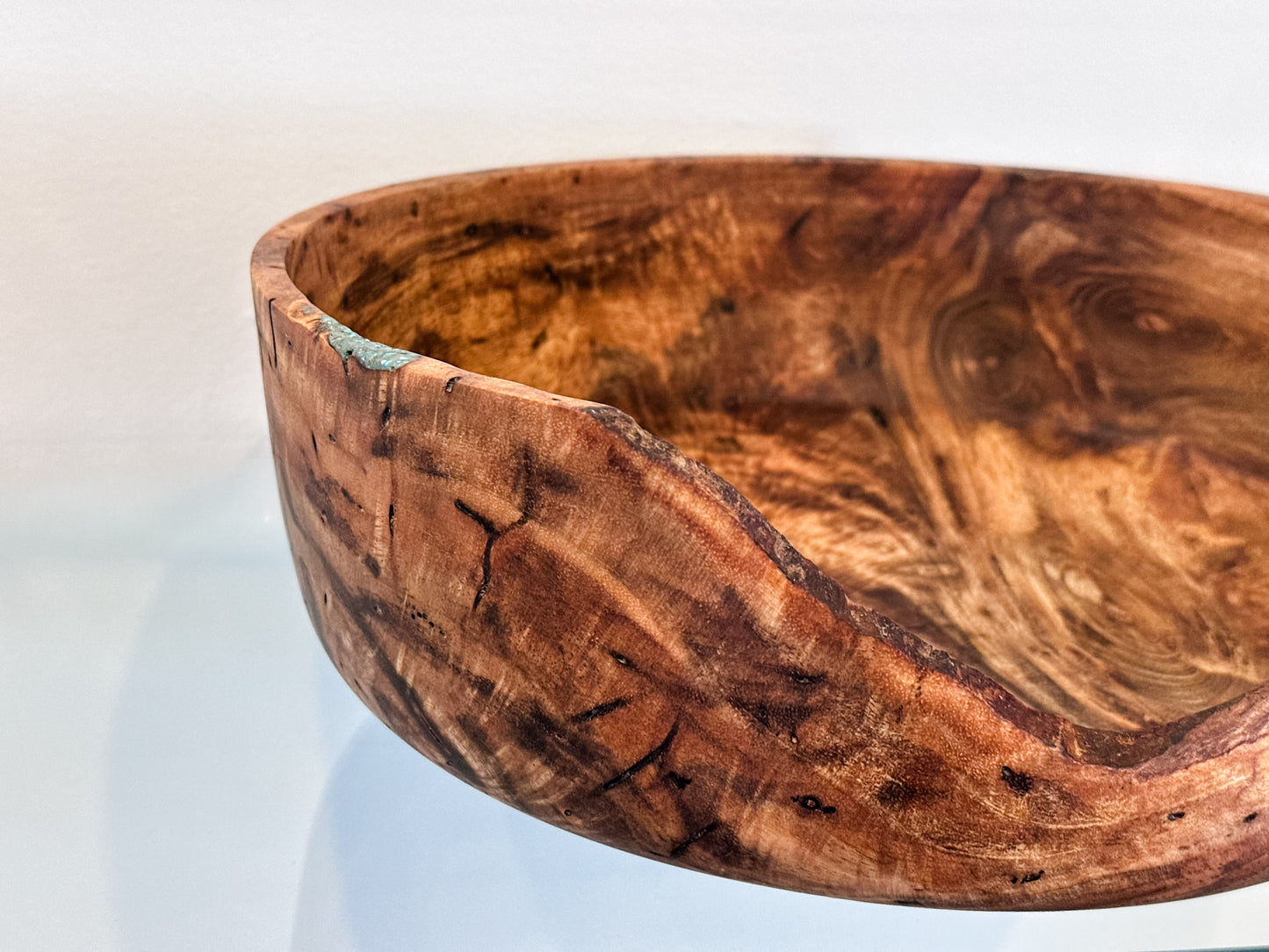 Large Handmade Mango Wood Bowl with Turquoise Inlay, Food Safe