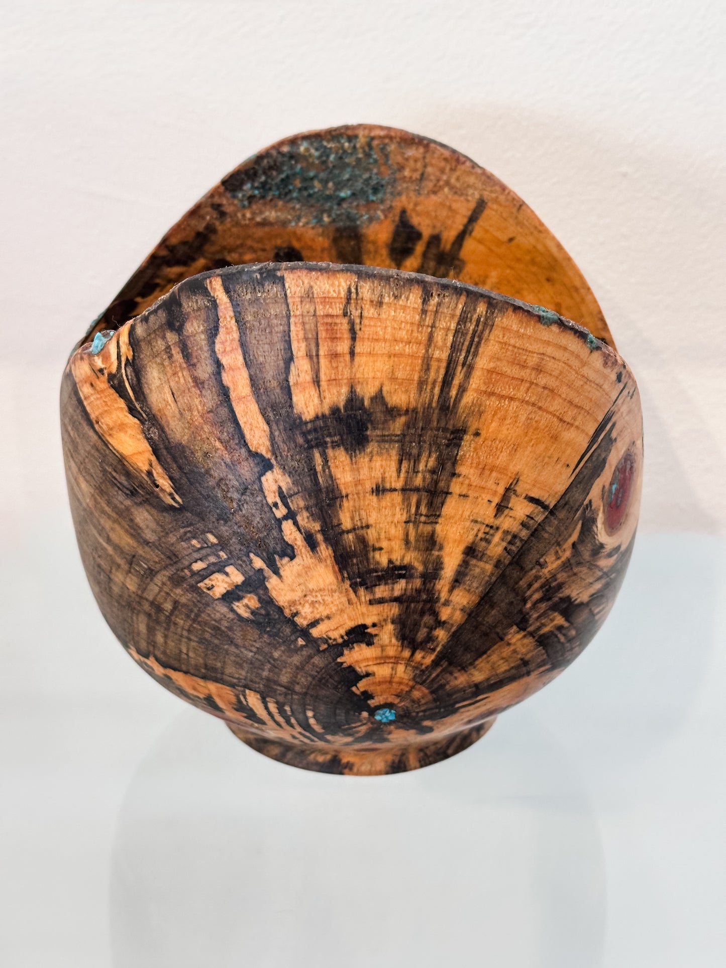 Hand-turned Norfolk Pine Wood Bowl, Handmade in Hawaii, with Turquoise Inlay