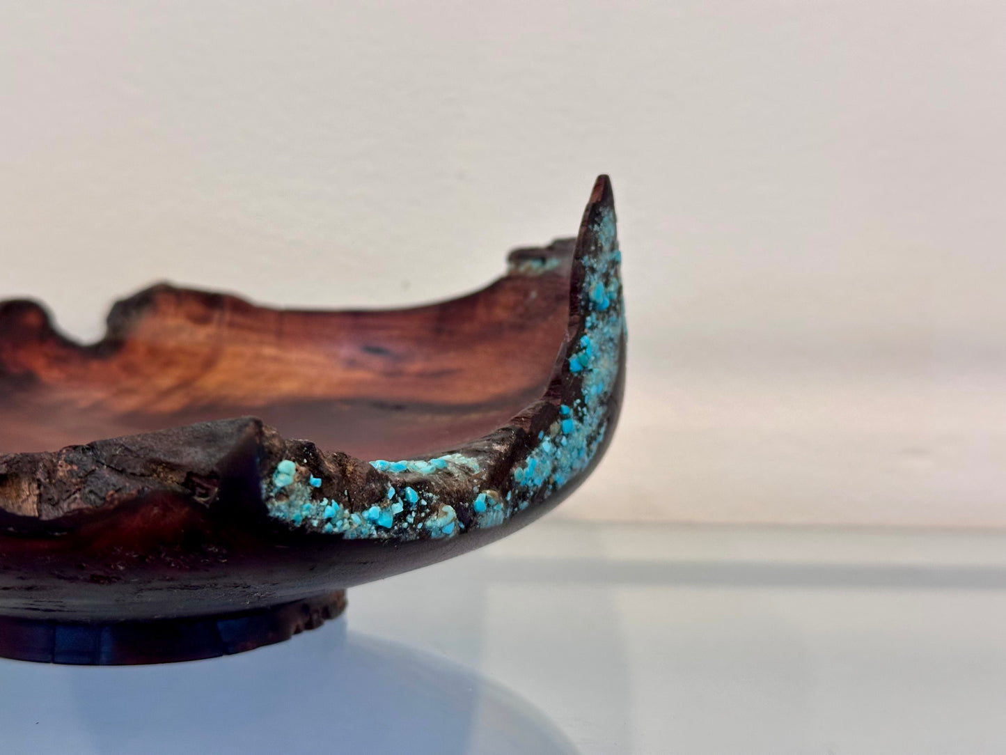 Small Koai’a Wood Bowl with Natural Edge and Turquoise Inlay