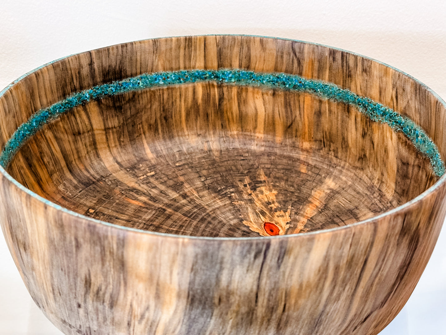 Norfolk Pine Wood Bowl with Turquoise Gemstone Inlay, Handmade in Hawaii, Food Safe, Organic Finishes