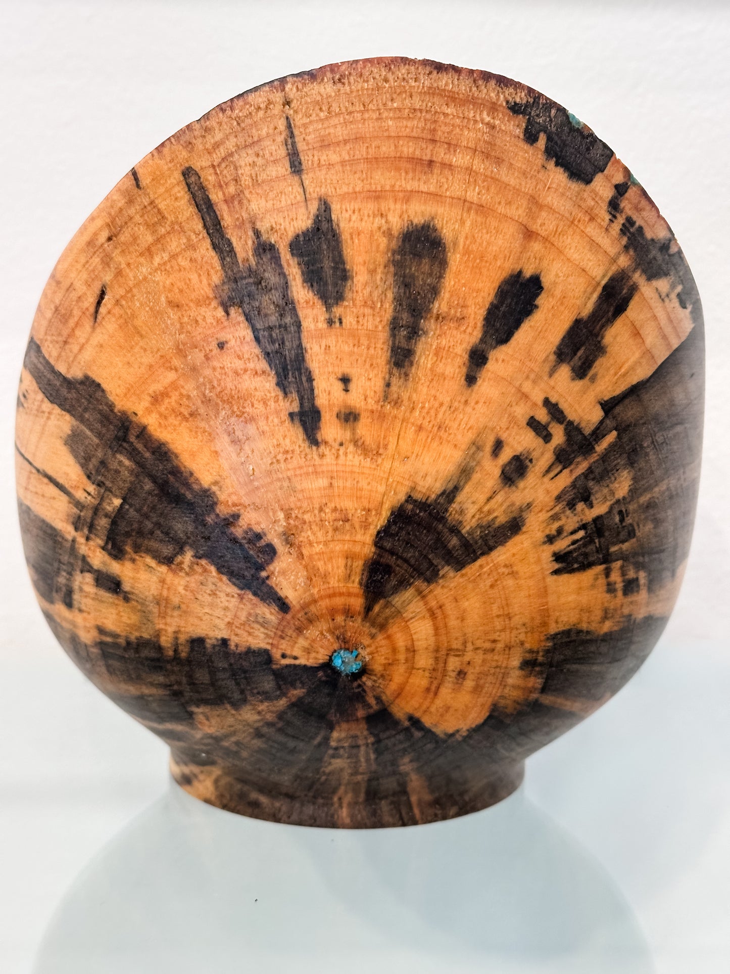 Hand-turned Norfolk Pine Wood Bowl, Handmade in Hawaii, with Turquoise Inlay