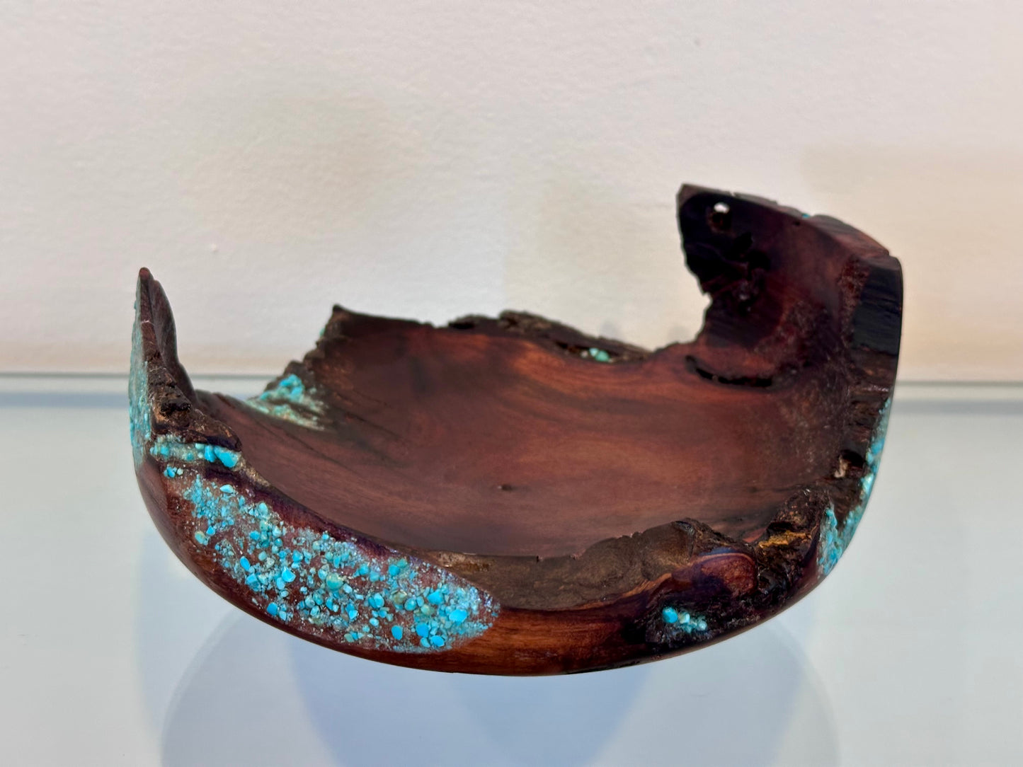 Small Koai’a Wood Bowl with Natural Edge and Turquoise Inlay