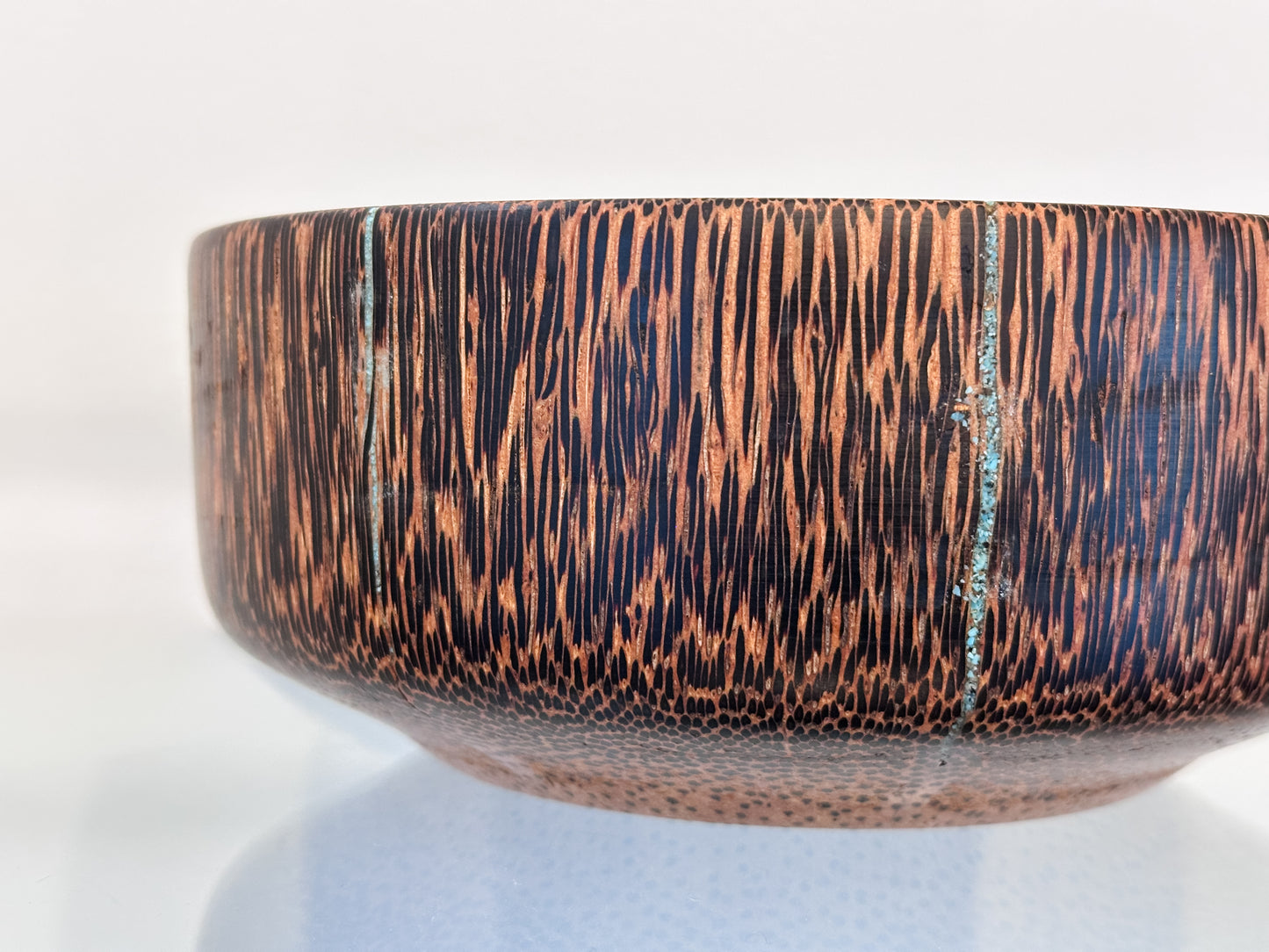 Manila Palm Wood Bowl, Handmade in Hawaii, with Turquoise Stone Inlay, Japanese Kintsugi-Inspired